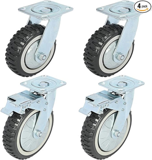 uyoyous 6 Inch Caster Wheels Set of 4, 1653 Lbs Heavy Duty Casters, No Noise Swivel Plate Casters Wheels for Cart, Dolly, Workbench, Toolbox, Chicken Coop (2 with Brakes & 2 without)