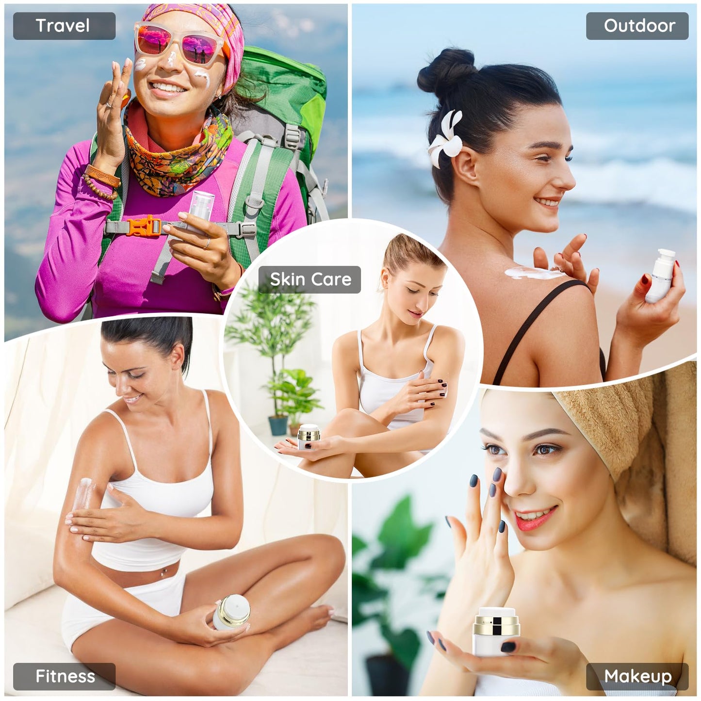 Segbeauty 2pcs 1oz Refillable Travel Jars for Creams, 2 Pack 15ml Empty Airless Pump Bottles, Pack of 2 Clear Plastic Container Jars, Airless Jar Travel Container for Toiletries