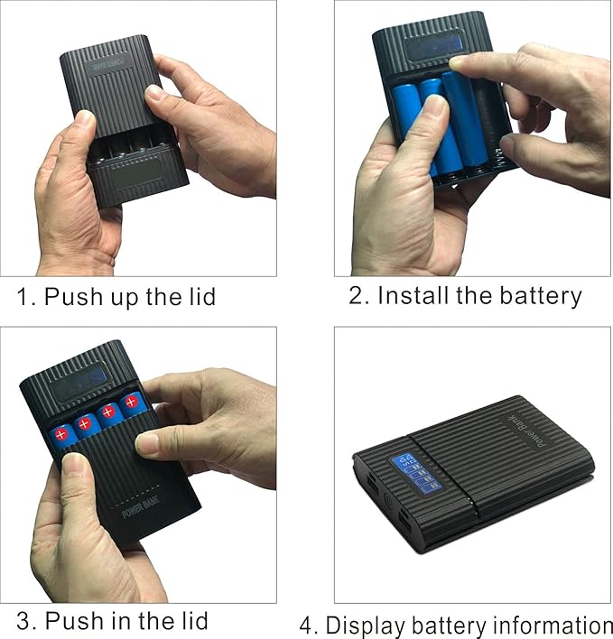 LIJIANI Battery Charger Case,Portable DIY Power Bank Box with LCD Display 2 USB Output,Micro and Type c Input, Smart Charger for 3.7v Li-ion Rechargeable Battery (Battery Not Included)