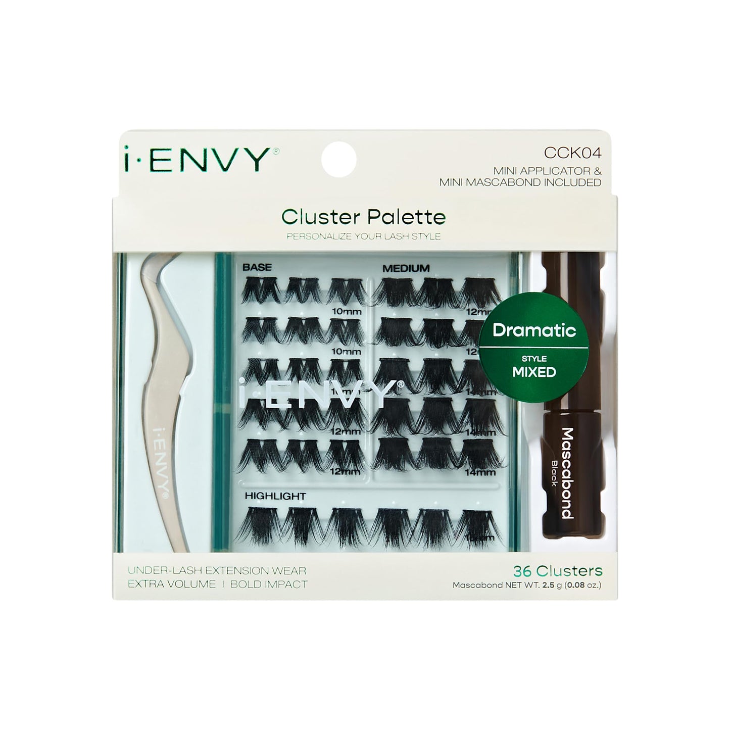 i-ENVY Cluster Palette Kit, DIY Lash Makeup, Customizable Under Lash Extension Layering All in One Convenience, Mini Applicator & Mascabond Glue Included (Dramatic)
