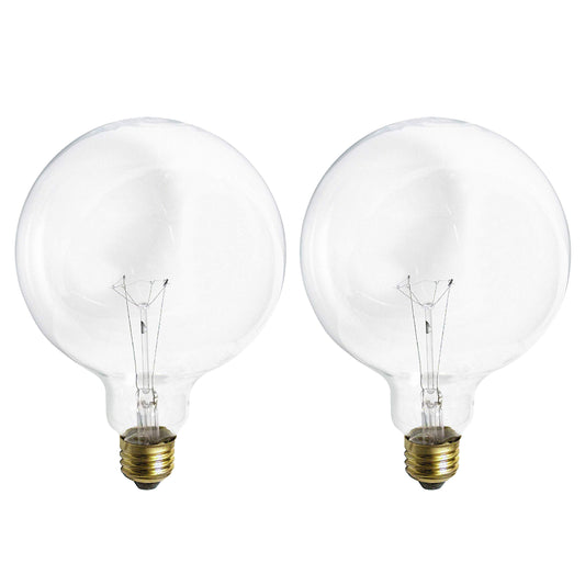 KOR Incandescent Light Bulbs, 25 Watt, 2700K Soft Light, G40 Decorative Globe Light Bulbs, E26 Medium Base, Decor, Pendant, Bathroom/Vanity Mirror Makeup, Dimmable, Crystal-Clear, 2 Pack
