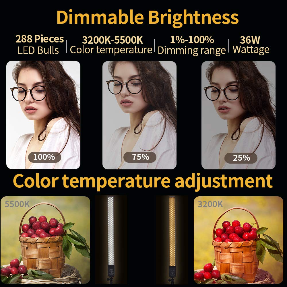 GSKAIWEN 36w 3200K-5500K Dimmable LED Photography Light Adjustable Photography Studio Light Kit with Tripod Stand Bag for Camera Video Studio YouTube Product Portrait Live Stream Shooting