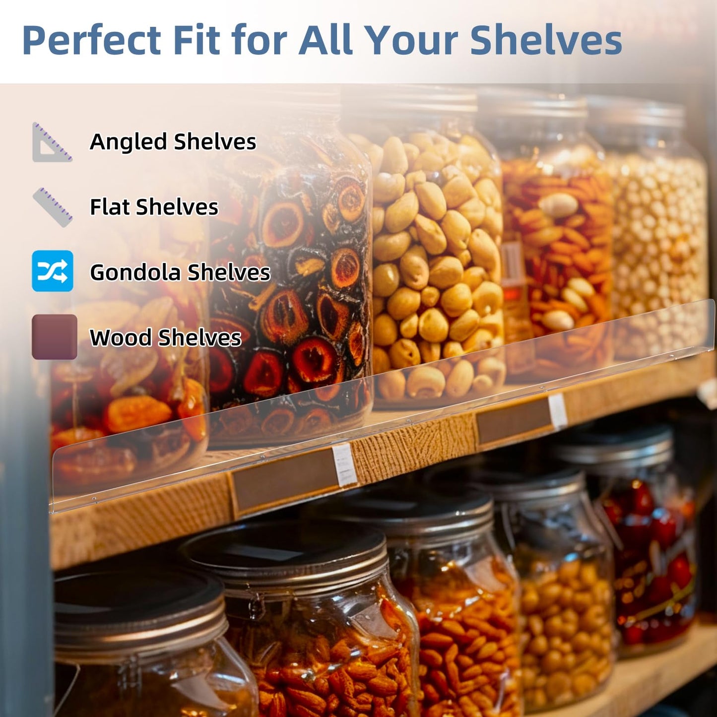 Nalwort 22 Pcs Retail Gondola Shelving Front Fence, Clear PET Shelf Fence with 1/4" Holes and Screws, Front Lips Barrier for Retail Store Display Rack, 3" H x 48" L