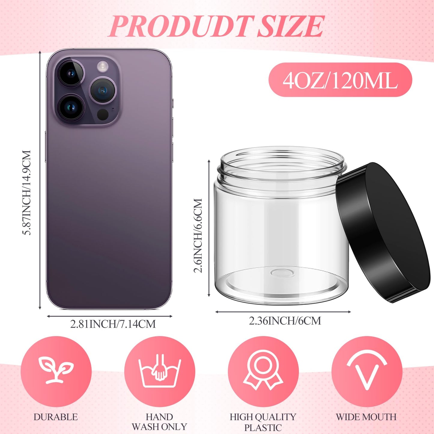 Patelai 20 Pack 4oz Clear Plastic Jars with Black Lids, Refillable Round Transparent Containers for Cosmetics, Lotion, Cream, Slime, Beauty & Home Storage, 60 * 66mm