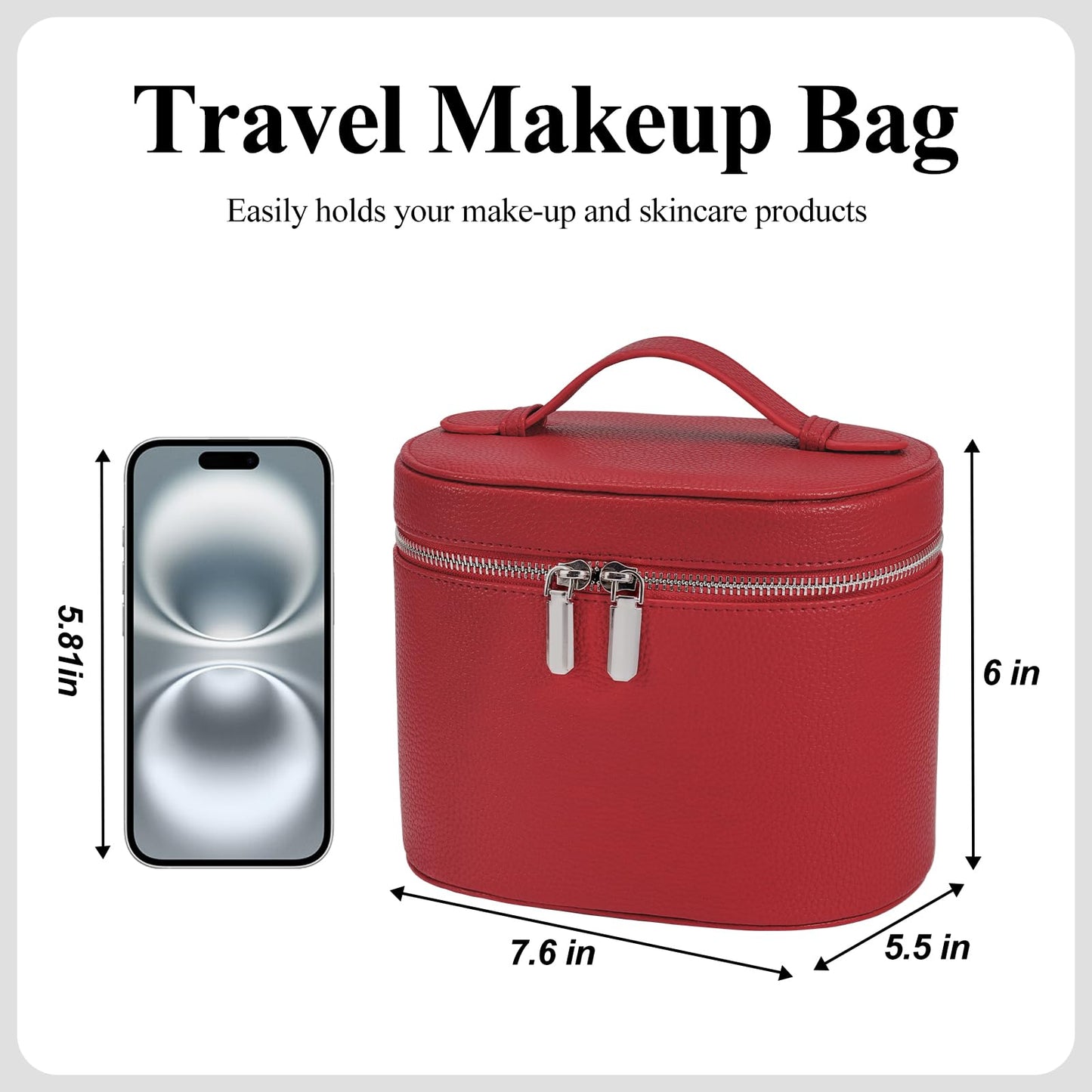 honitty Makeup Bag, Travel Make up Case with Compartments and Handle, Portable Cosmetic Organizer Bags,Toiletry Bag for Women