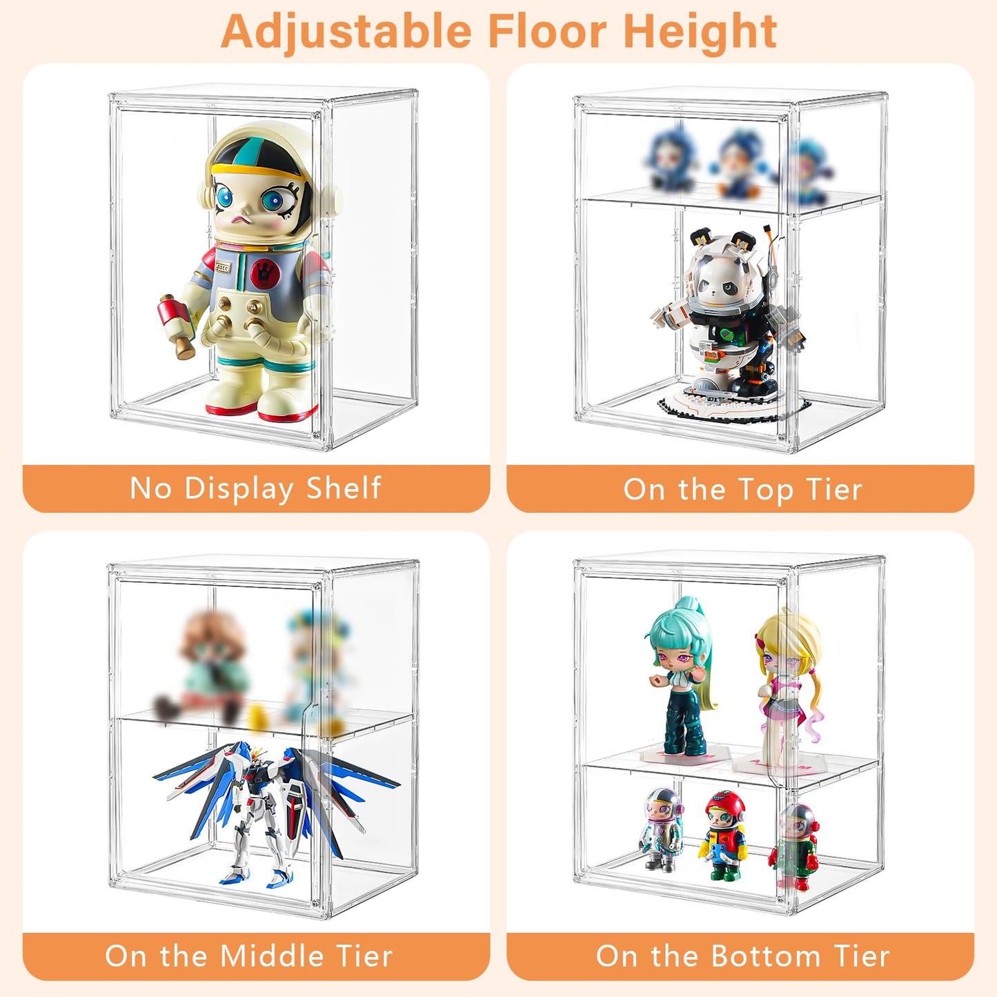 Amllas Acrylic Display Case for Collectibles, Clear Acrylic Display Box with 3 Adjustable Layers and Magnetic Door, Stackable Clear Storage Box/Bins for Figures,Lego, Book