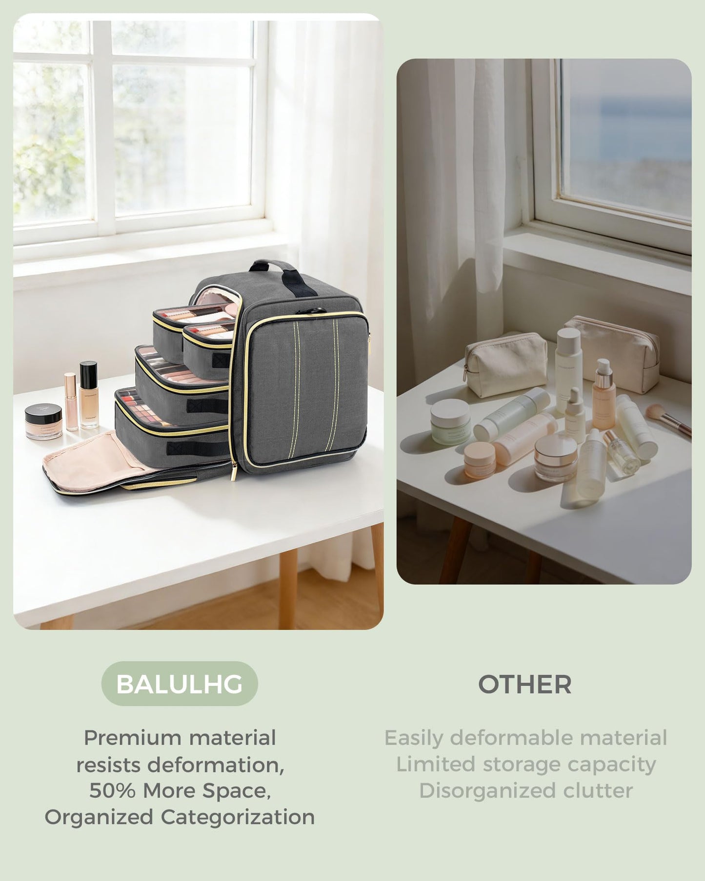 BALULHG Large Travel Makeup Bag - Cosmetic Organizer with 4 Removable transparent Inner Pockets, Multi-functional Toiletry Bag for Accessories & Brushes, Women's Beauty Case,Patent Pending