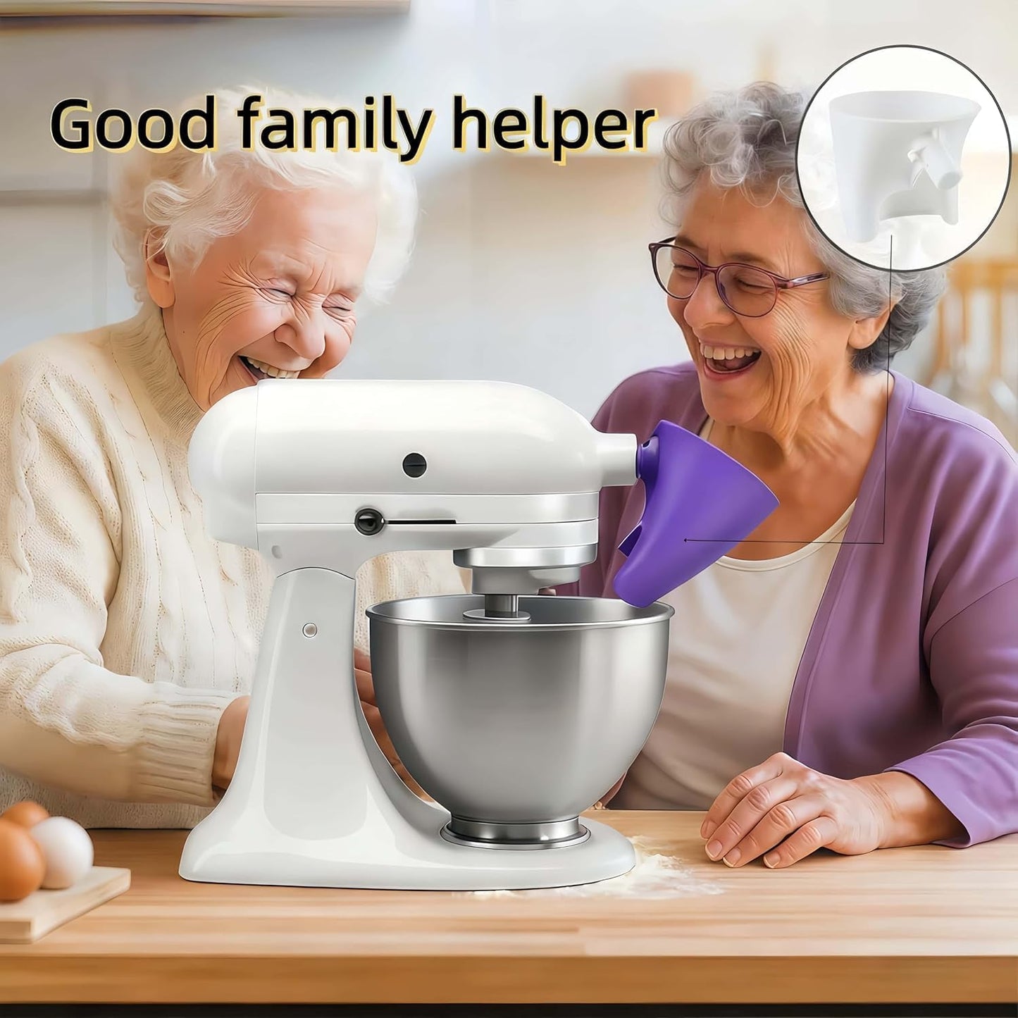 Flour Funnel for KitchenAid Mixer - Compatible with 5 Qt & 4.5 Qt Bowl-Lift Models | Dishwasher Safe, Anti-Splash Design for Mess-Free Baking | Includes 2-Piece Set (Red)