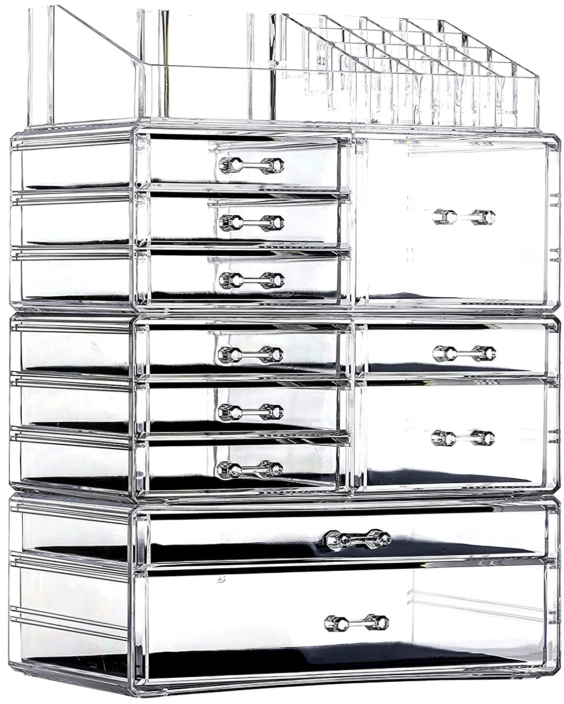 Cq acrylic Clear Makeup Storage Organizer Drawers Skin Care Large Cosmetic Display Cases Stackable Storage Box With 11 Drawers For Dresser 1 Pack