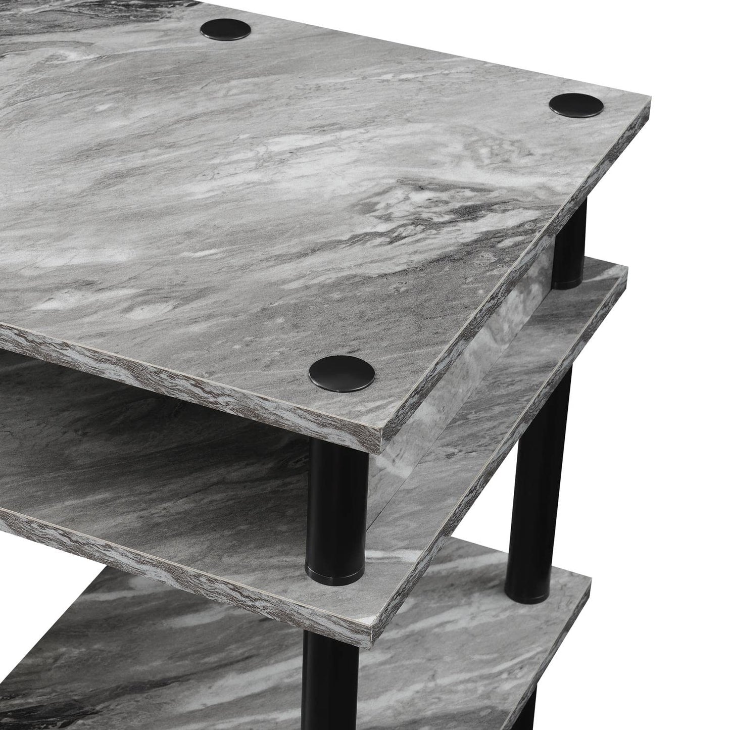 Convenience Concepts Designs2Go No Tools Desk Home Office Desk with Shelves, Corner Shelf Vanity Desk Computer Desk Nail Table for Nail Tech - 47.25" L x 15.75" W x 30" H, Gray Marble/Black