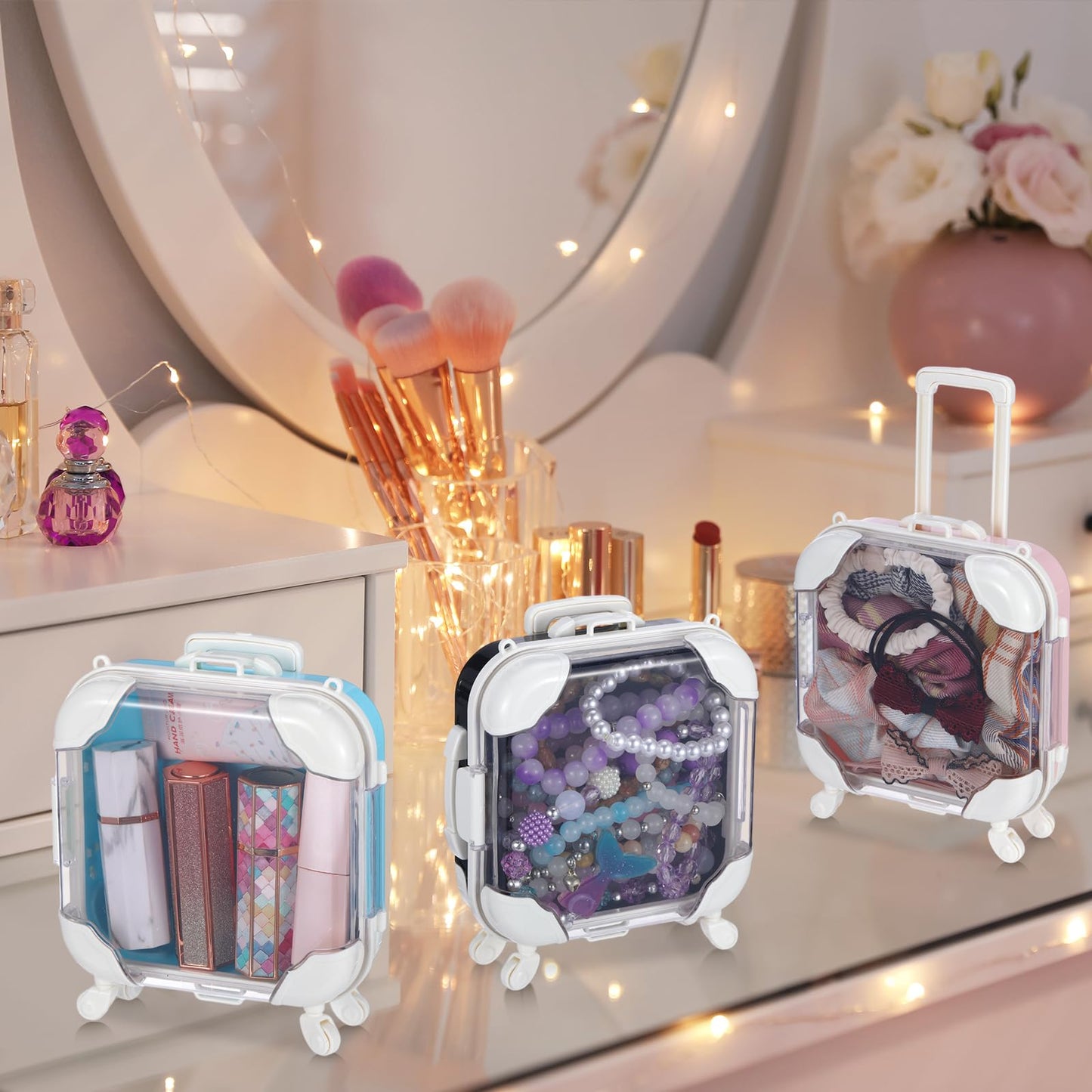 Honeydak 3 Pcs Mini Plastic Suitcase False Eyelashes Tray Luggage Trolley Candy Box Clear Suitcase Packaging Party Favor Box for Jewelry Cosmetic Hairpins Storage (Mixing Color,5.3 x 2 x 4.7 Inches)