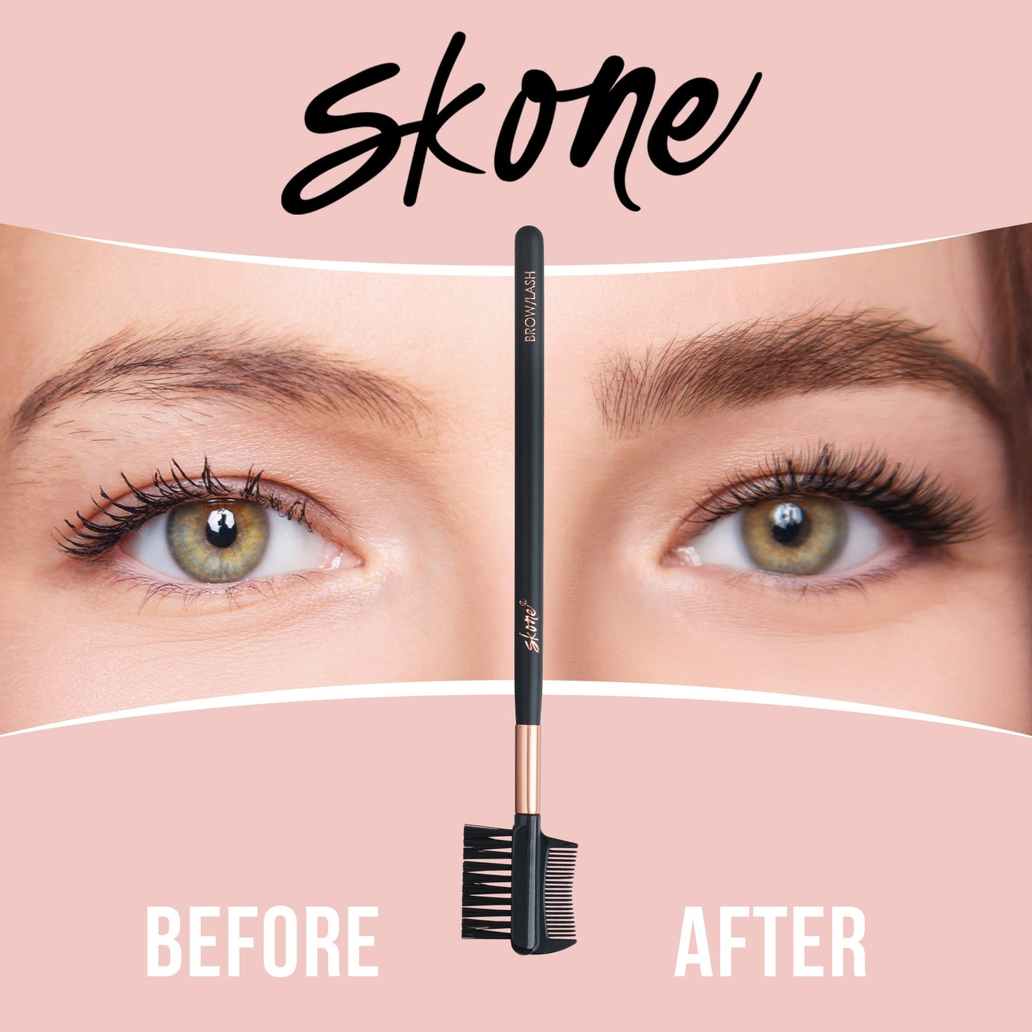 Skone Cosmetics Eyebrow Brush and Comb, Luxe Premium Rose Gold Eyelash Brush and Eyelash Comb - Professional Grade Nylon Eye Brow Brush Comb, Dual Sided Eyelash Brush Separator