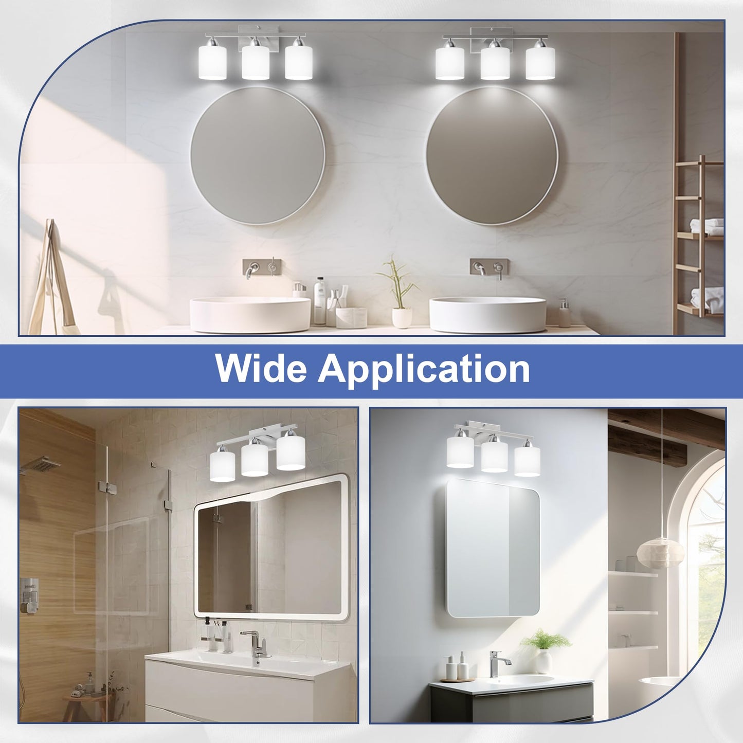 Dekang Bathroom Lighting Fixtures Over Mirror Brushed Nickel, Anti-Rust 3-Light Bathroom Vanity Lights, Modern 18Inches Wall Sconces E26 Base, Milky White Glass Shades, Bulbs Not Included