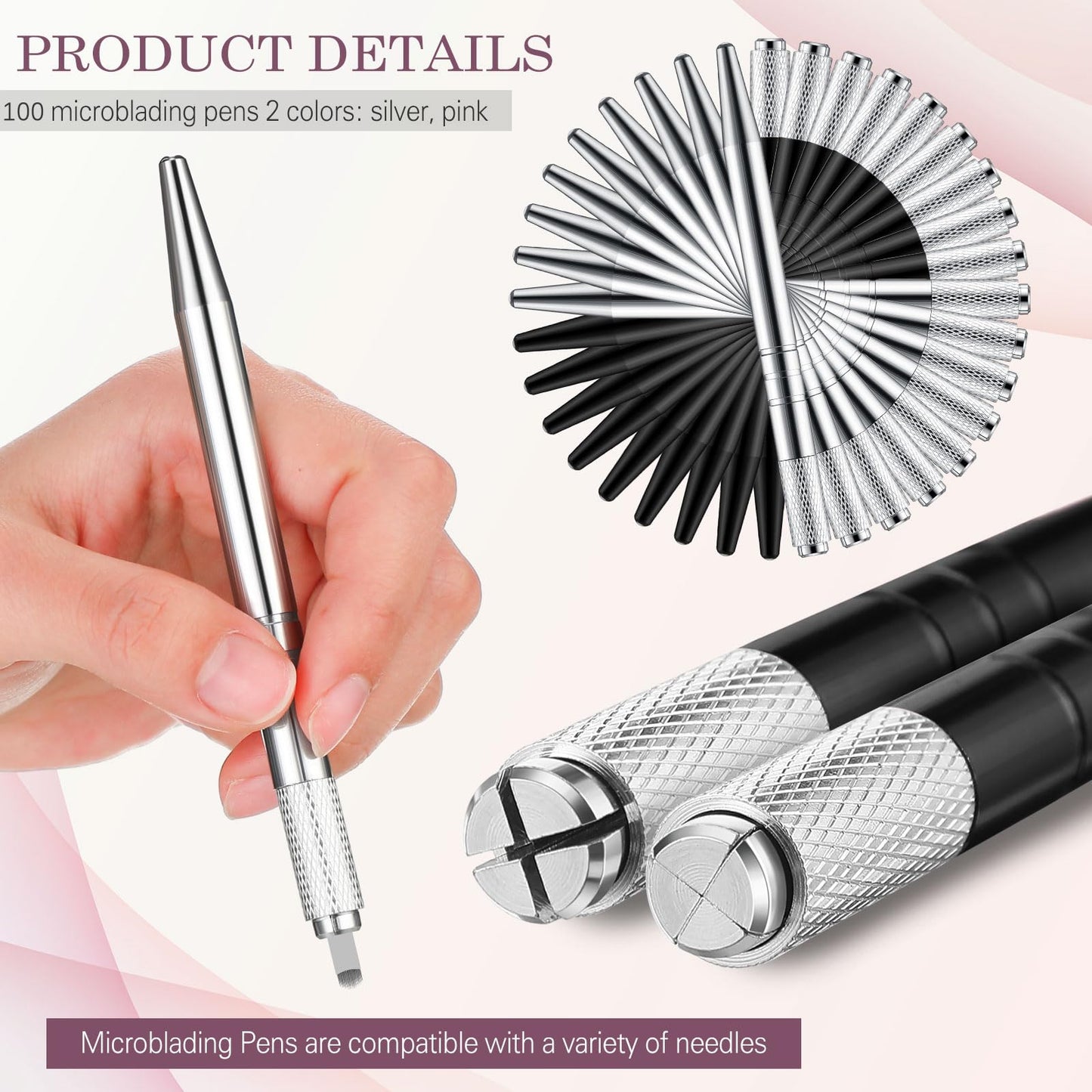 Gisafai 100 Pcs Microblading Pen Manual Eyebrow Pens Supplies Aluminum Microblade Pen Tool Holder Hand Tools for Makeup Supplies Salons (Silver,Black)