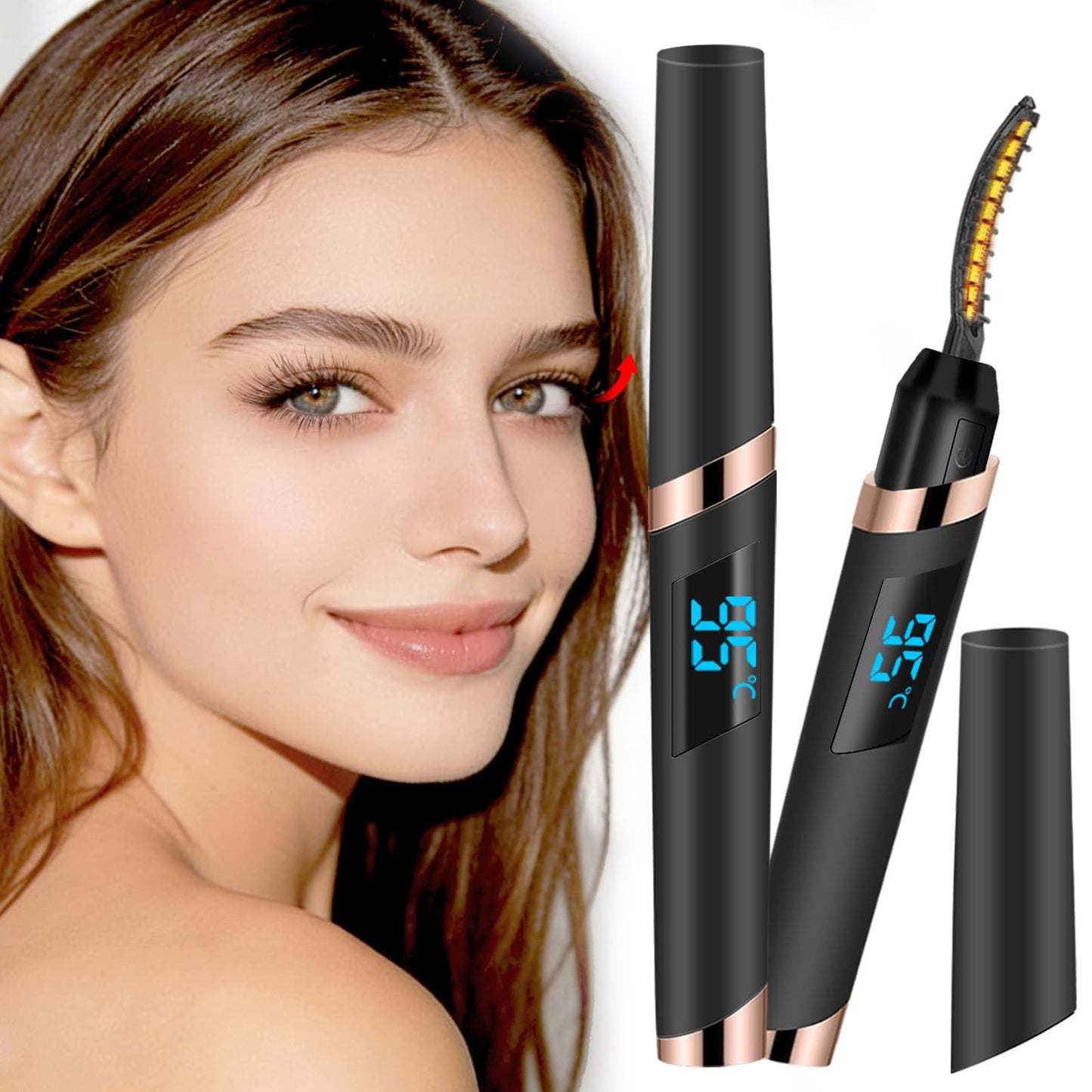Heated Eyelash Curler-4 Temp Modes 65°-95°C LED Display, Electric Eye Lash Curler for 24H Long Lasting, Type-C Rechargeable Heated Lash Curler for Natural Thick Lashes, Makeup Gift,Matte Black-1