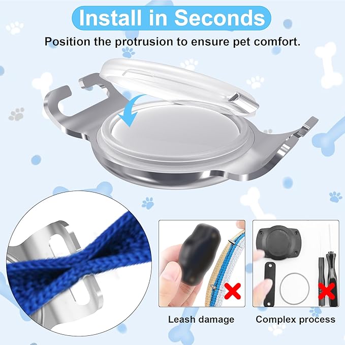 SANKALA for Airtag Dog Collar Holder, [1 Pack] Waterproof & Chew-Proof Stainless Steel Dog Airtag Holder with Slide-On Installation, Full Body Covered Air Tag Holder for Most Pet Collar, Silver, S