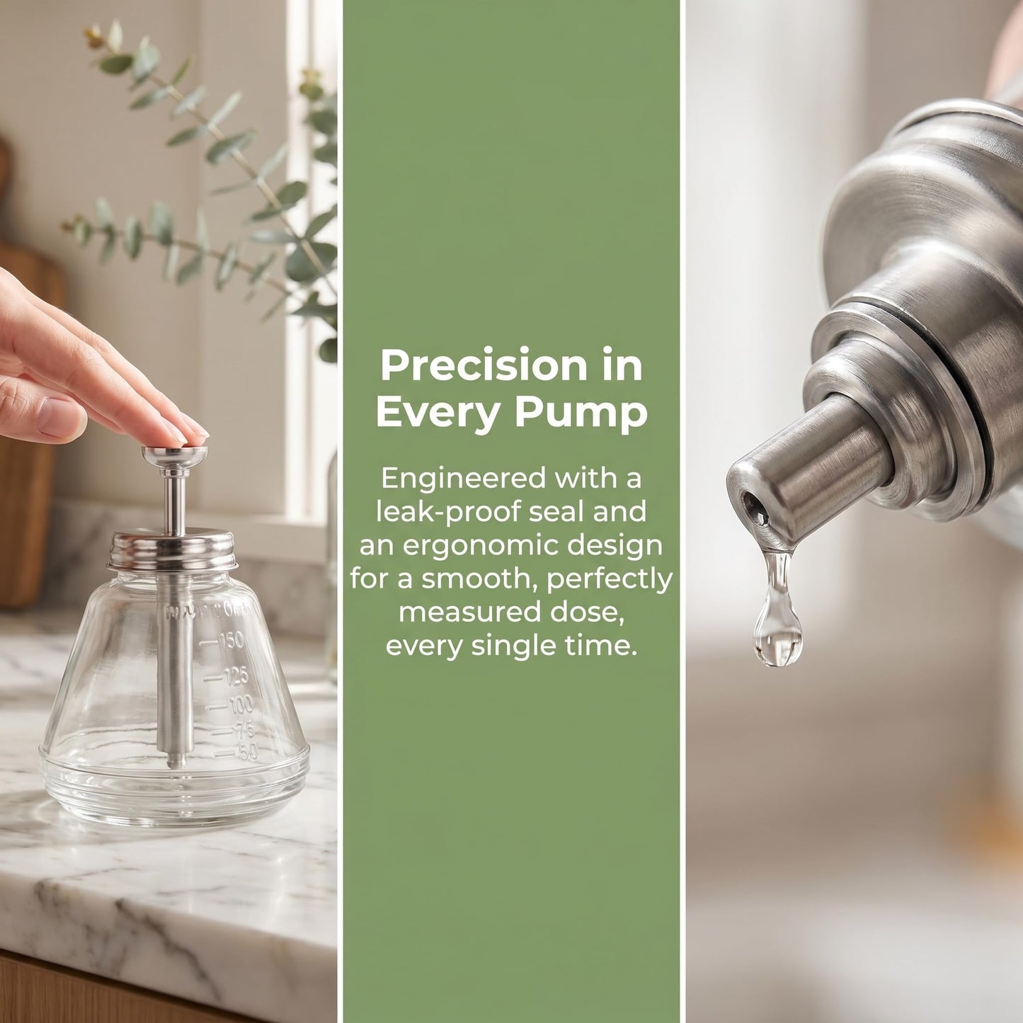 ibasenice Glass Push Down Pump Dispenser Bottle 6 Oz / 180 ml Diamond Shape Leakproof Press Bottle for Alcohol, Makeup, Lotion, Other Liquids Clear Refillable Empty Container with Cap