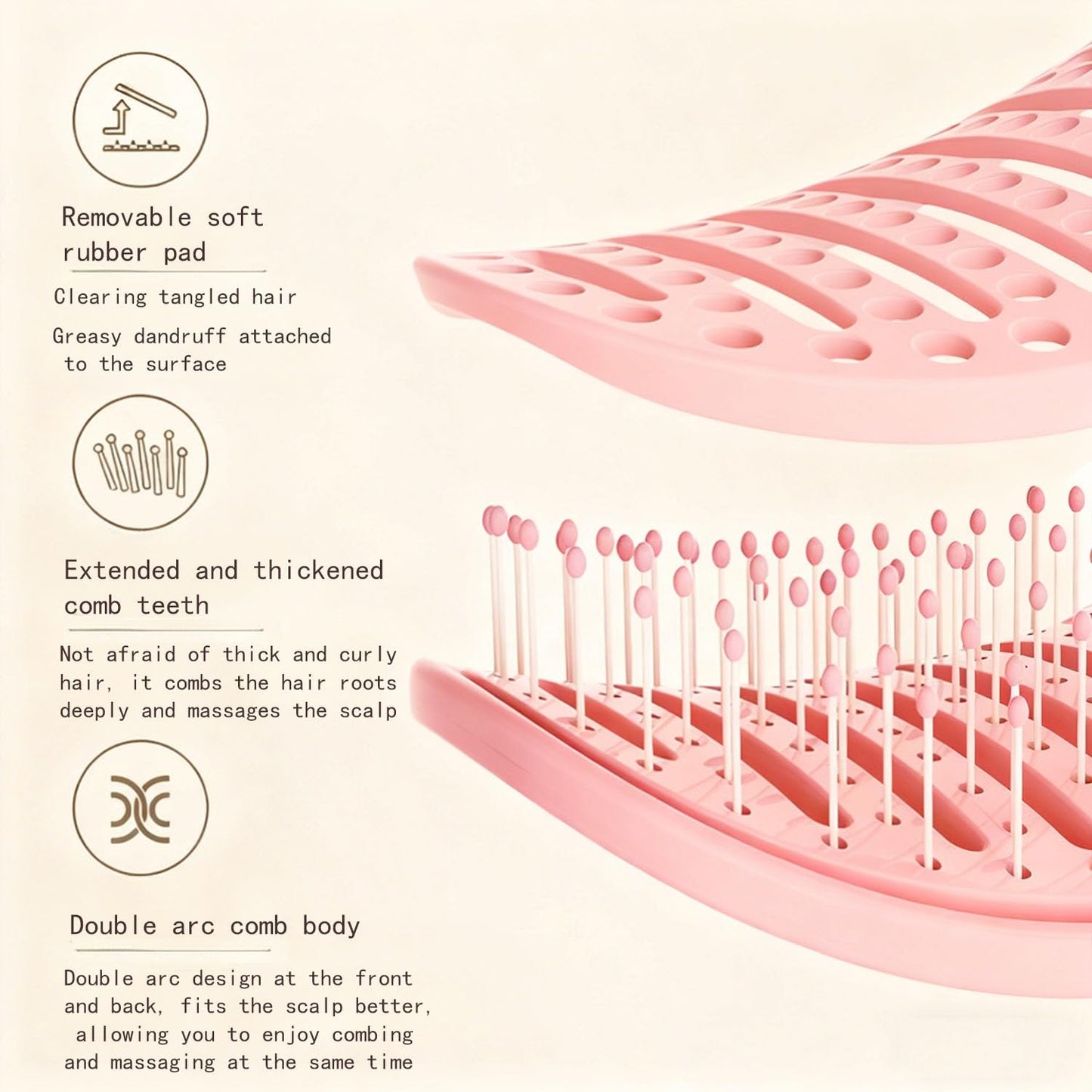 Self Cleaning Hair Brush with Lift Pad, ABS Vent Brush for Blow Drying, Dual Curve Design with Extra Long & Thick Bristles, Wet Hair Brush for Women, Girls & Kids (Pink, Not foldable)
