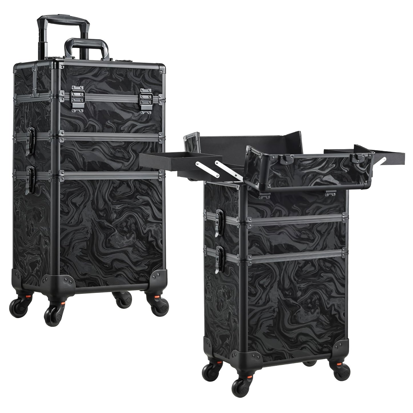 FRENESSA 3 in 1 Rolling Makeup Case Cosmetology Case on Wheels Alpine Black