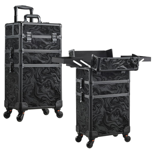 FRENESSA 3 in 1 Rolling Makeup Case Cosmetology Case on Wheels Alpine Black