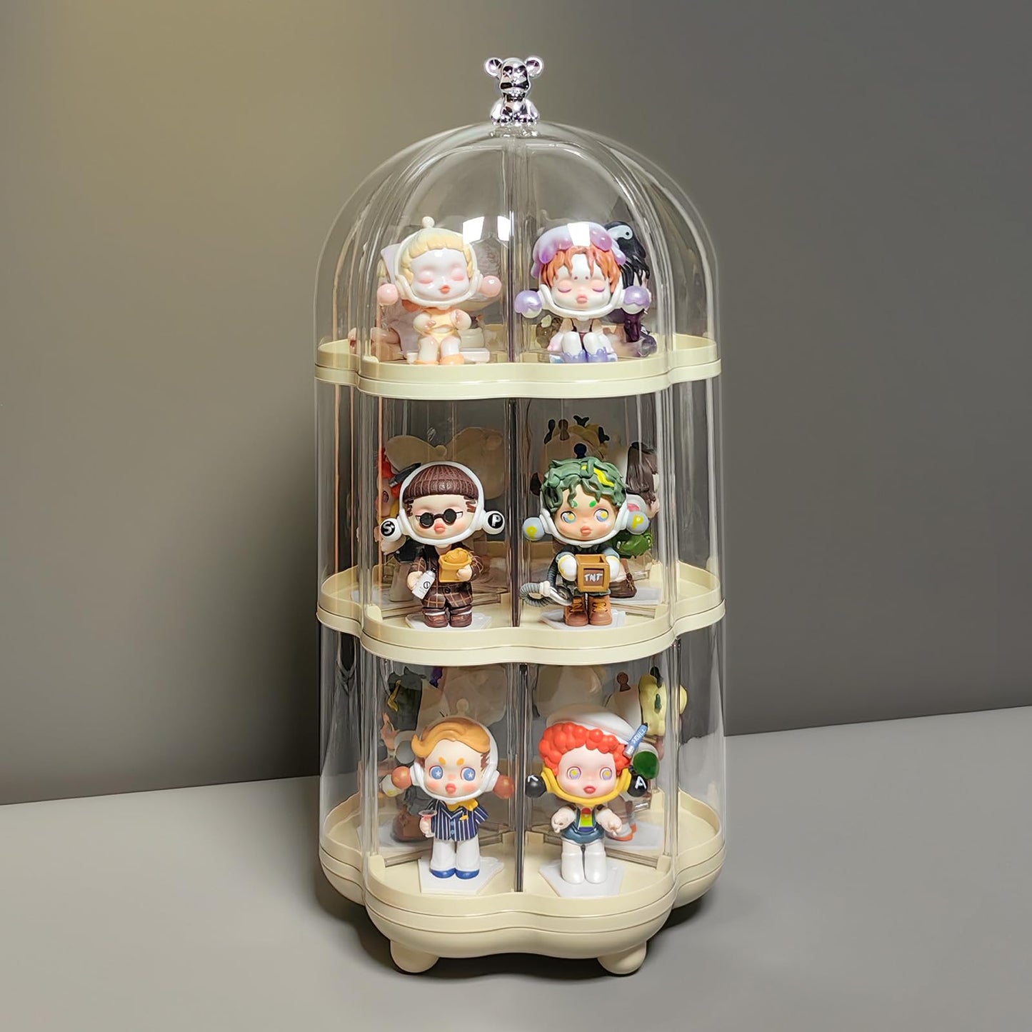 Lotheove Rotating Clear Acrylic Display Case for Pop Mart, Funko Pop Figure Toys Storage Box Transparent Blind Box Organizer Stand Dustproof Protection Showcase（3 levels）