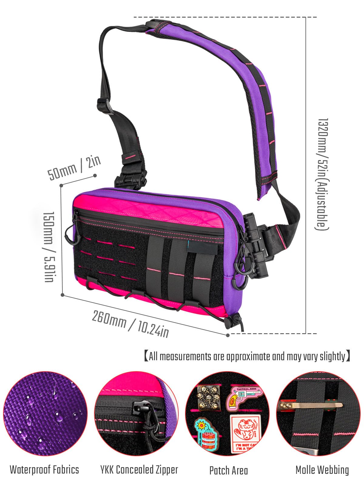 TACTICAL_GEEK Cache L3 Purple Crossbody Shoulder Bag, Men Multipurpose Sling Bag, Chest Backpack Casual Shoulder for Daily Carry