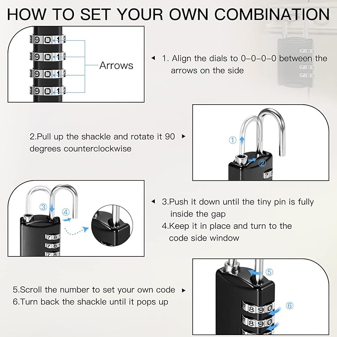 25 Pcs 4 Digit Combination Locks Combination Padlock Luggage Number Locks Outdoor Waterproof Resettable Padlock for Door Traveling School Gym Locker Suitcases Employee Hasp Storage
