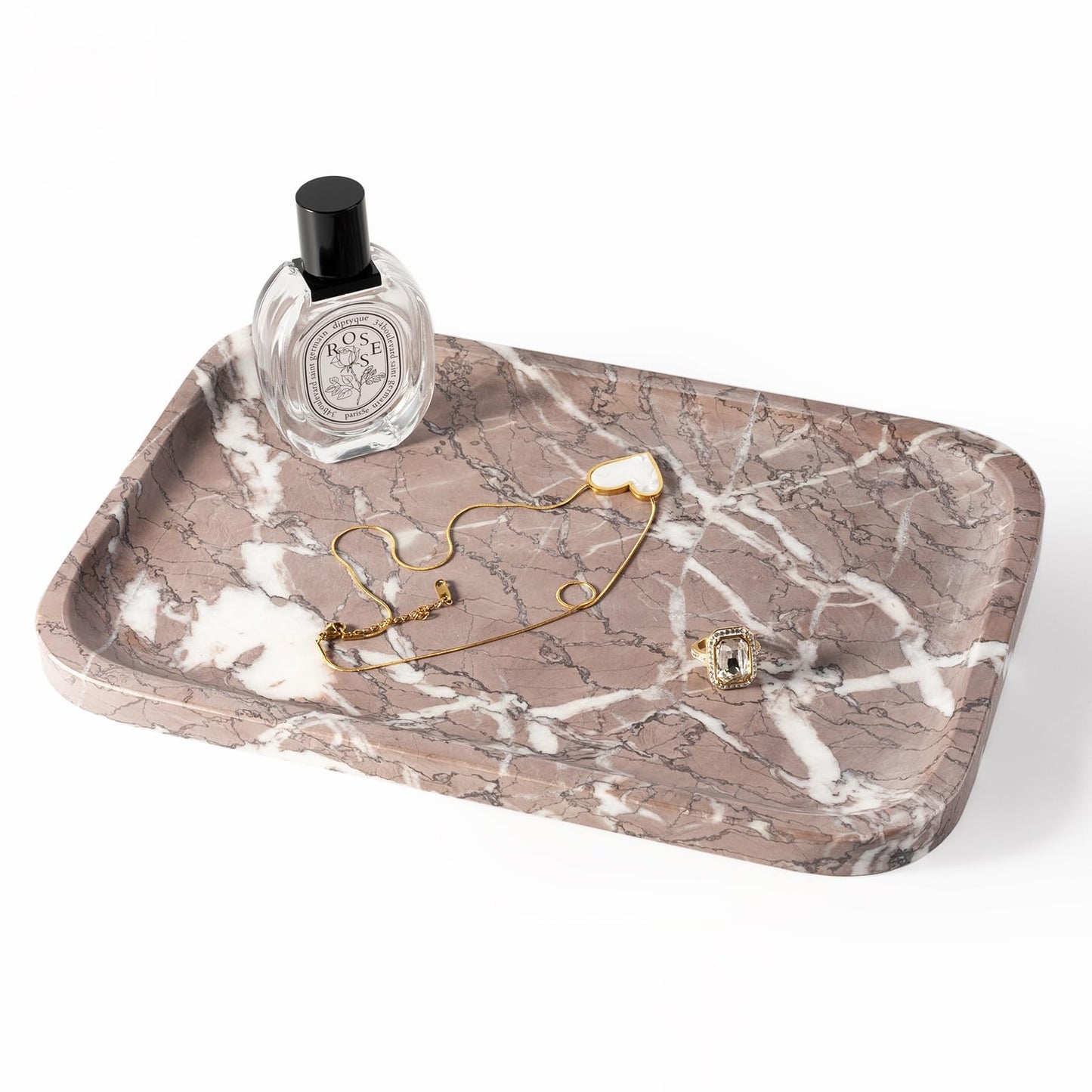 Koville Marble Tray, 12"x8" Marble Vanity Tray for Countertop Bathroom Kitchen Dresser, Decorative Catchall Trays for Perfume Jewelry, Rectangular Stone Serving Tray(Purple)