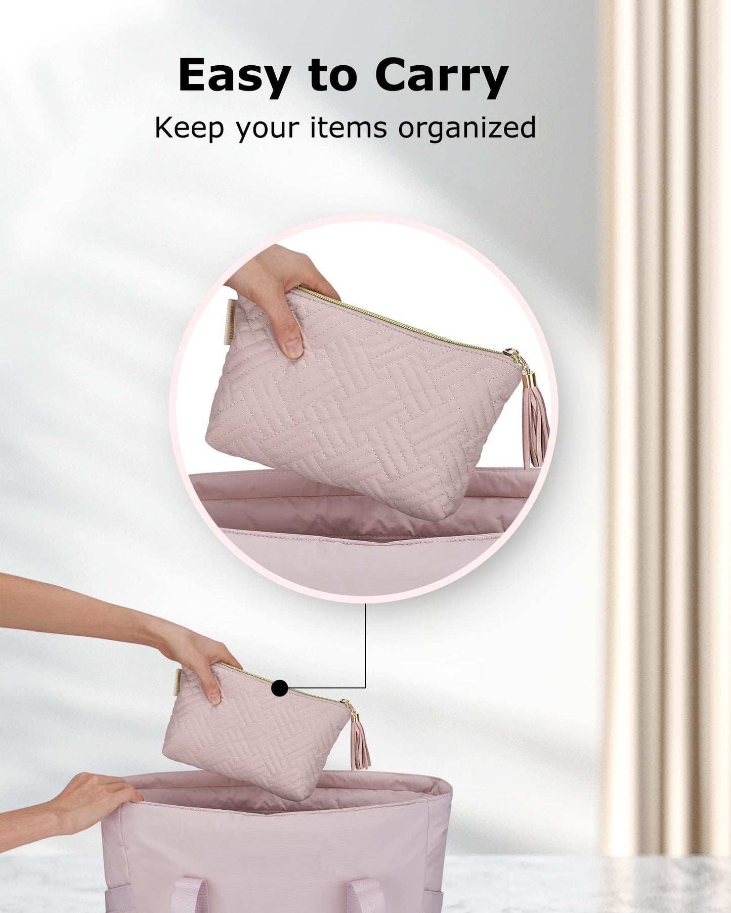 BAGSMART Small Cosmetic Bag, 2Pcs Pink Makeup Bags,Makeup Pouch for Purse,Travel Cosmetic Organizer for Makeup Brushes Lipsticks Electonic Accessories