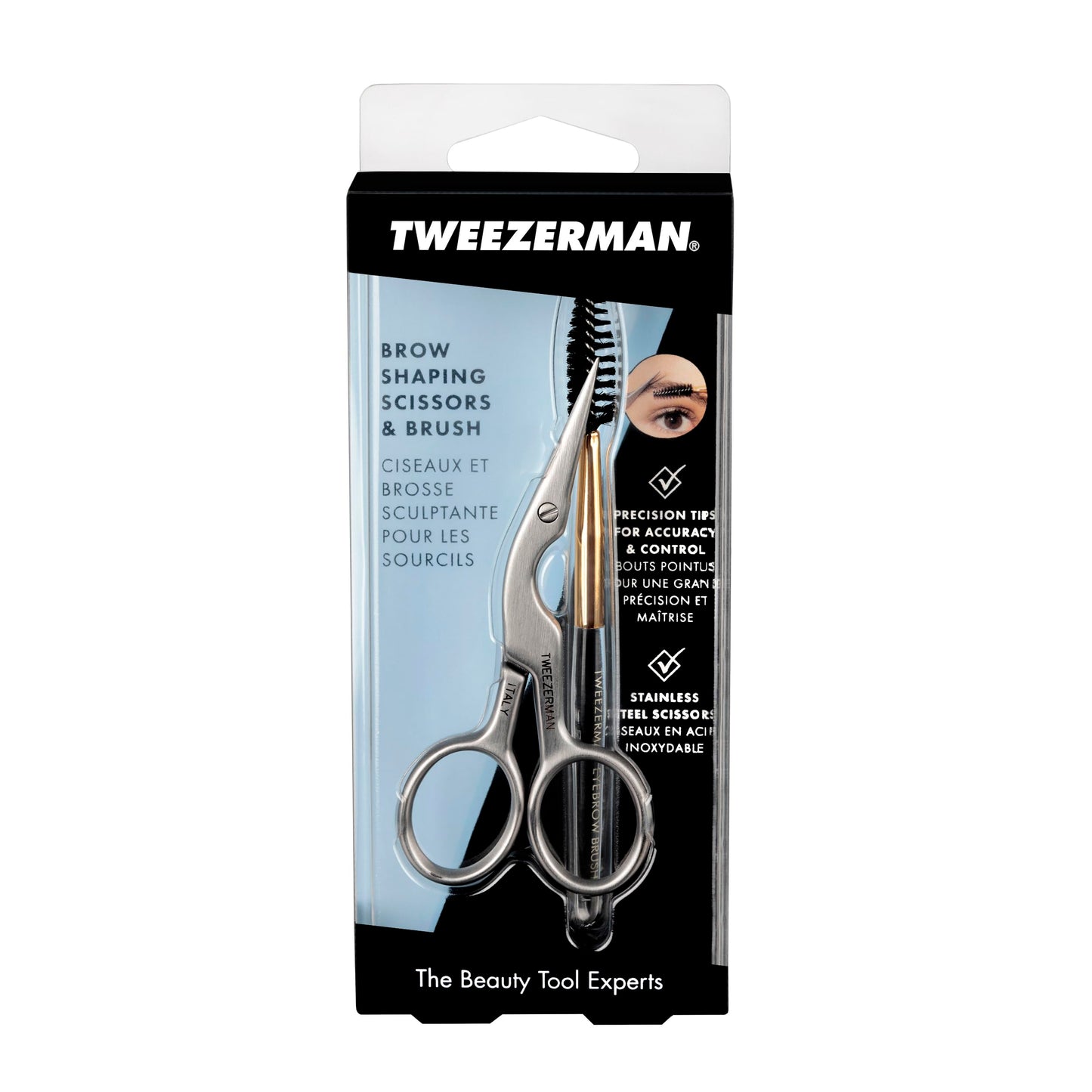 Tweezerman Stainless Steel Eyebrow Shaping Scissors and Brush Set
