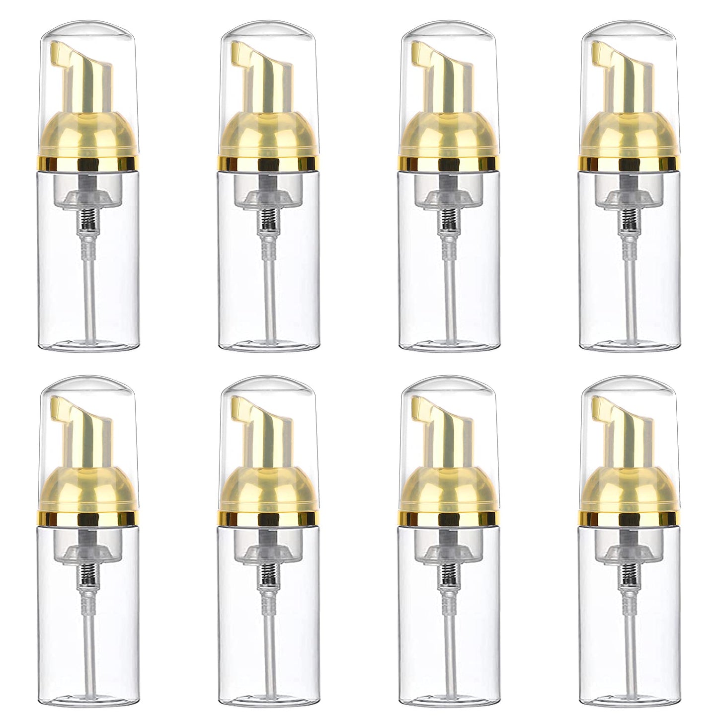 Dming 8 Pcs 1oz 30ml Plastic Foamer Pump Bottle Foam Dispenser Bottles Mini Liquid Foaming Bottles for Refillable Travel Hand Soap Foaming,Shampoo,Castile,Cleaning (Gold+Clear)