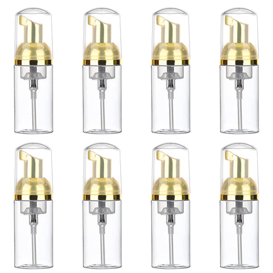 Dming 8 Pcs 1oz 30ml Plastic Foamer Pump Bottle Foam Dispenser Bottles Mini Liquid Foaming Bottles for Refillable Travel Hand Soap Foaming,Shampoo,Castile,Cleaning (Gold+Clear)