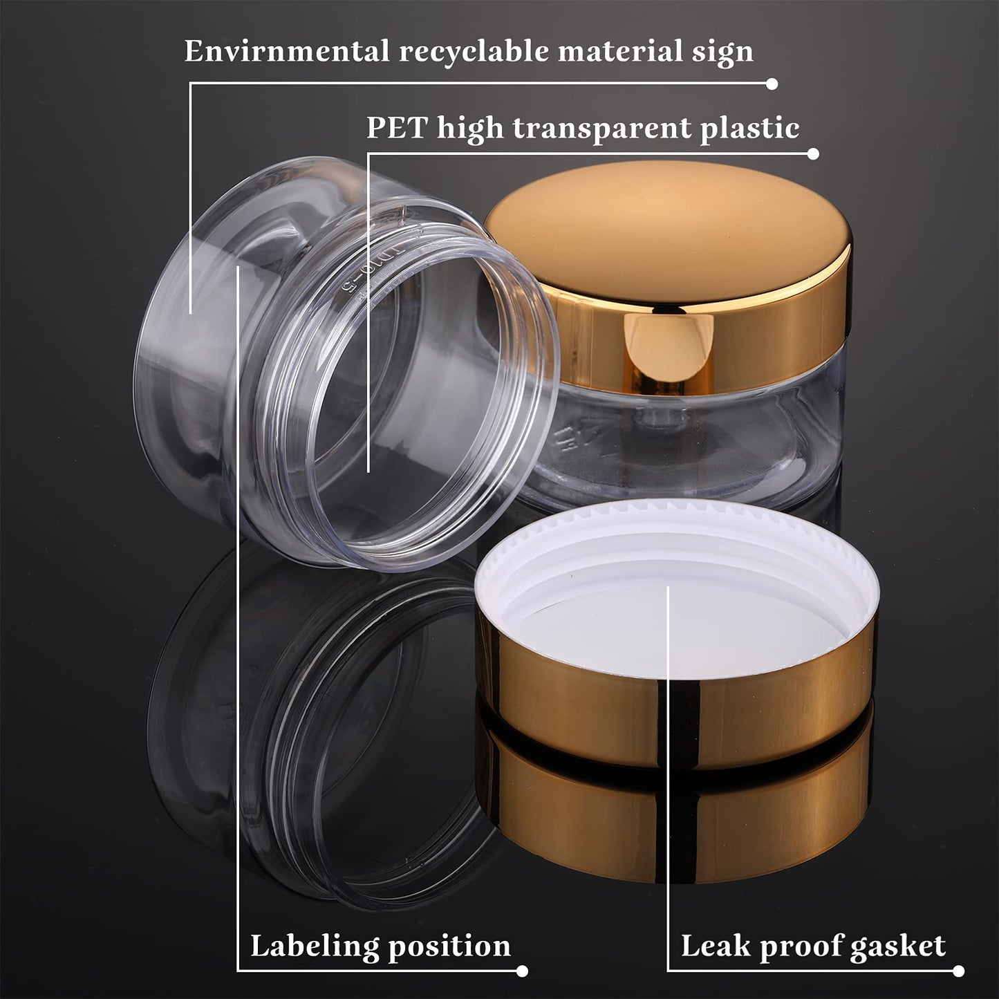 12 Pack Plastic Container Jars with Lids Round Clear Travel Cosmetic Container Jars for Toiletries, Lotion, Cream, Ointments, Makeup, Rhinestone, Samples, Kitchen Storage(4 oz,Gold)