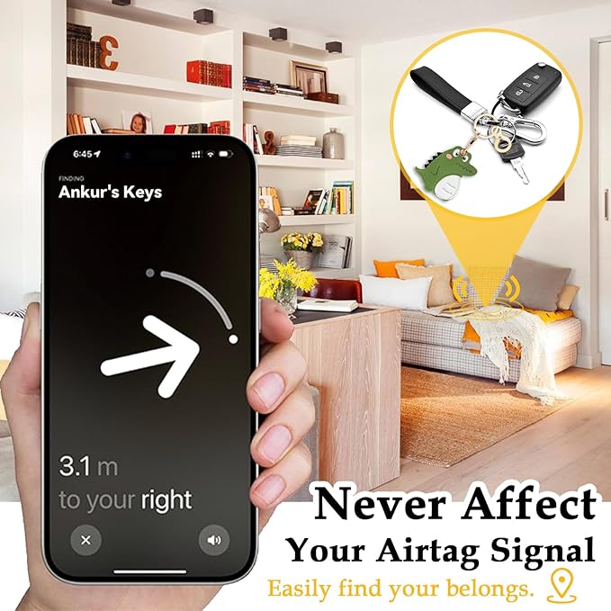 Leather Keychain for Airtag, Cute Protective Keychain Holder Compatible with Apple Air Tag,GPS Item Tracker Case Cover for Keys,Bags,Pets,Luggage(Dinosaur)