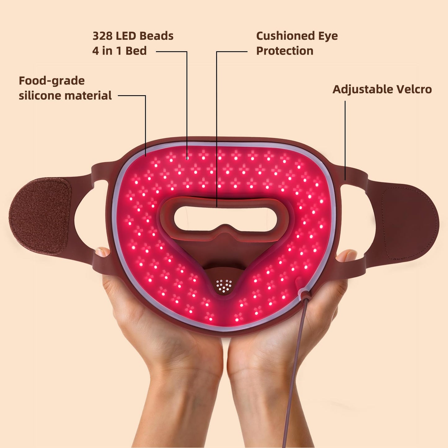 DreamyTouch Upgraded 9D LED Light Therapy Mask for Face, 328 LEDs 4 Modes, Eye Protection Anti-Leakage, Rechargeable Anti-Aging Photon Facial Mask for Home & Travel