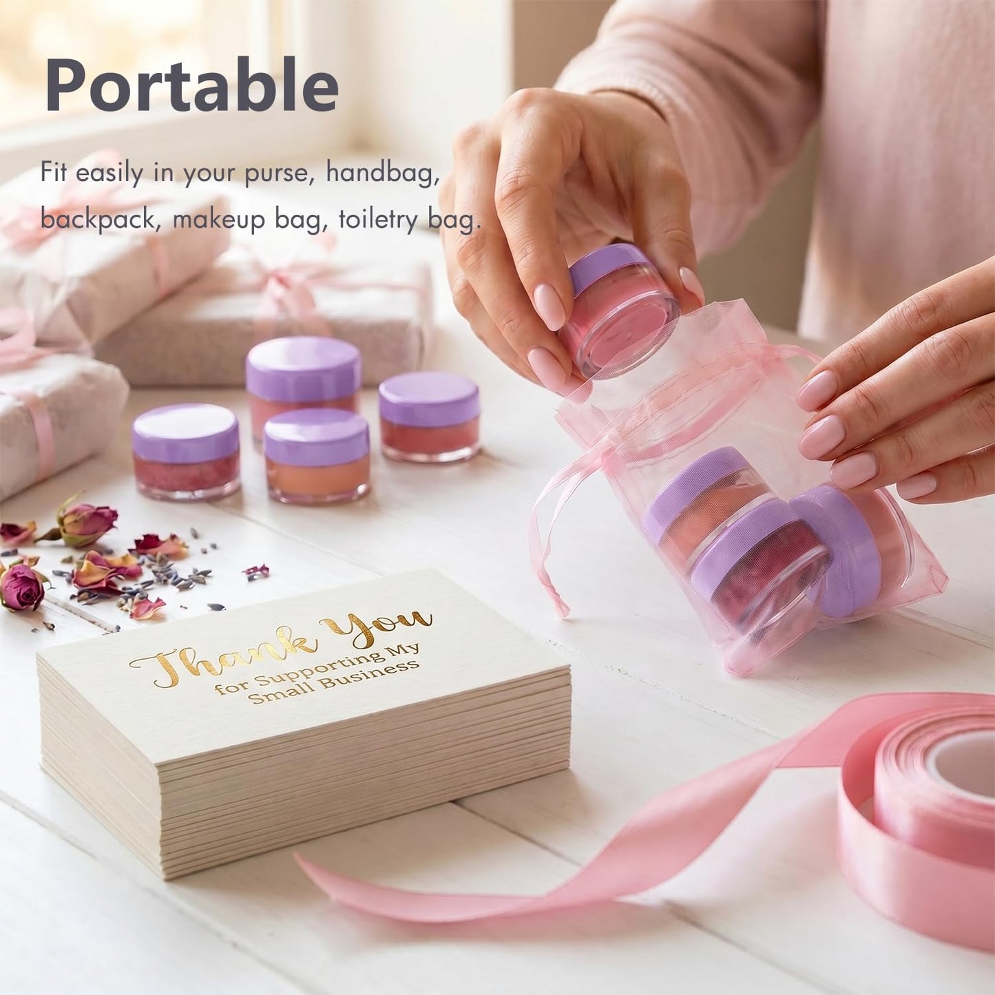 5 Gram Sample Jars with Lids, 100 Count 5ML Empty Cosmetic Containers for Makeup, Travel, Glitter, Lotion, Cream, Beads, with Labels, Mini Spatulas