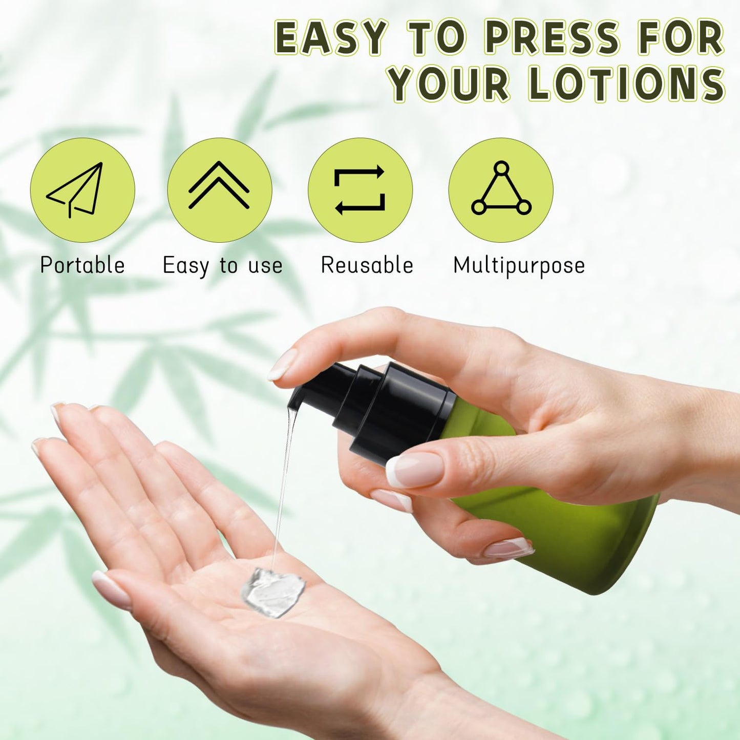 6 Pcs Empty Glass Pump Bottles Refillable Cream Lotion Bottles Travel Sample Bottles Cosmetic Dispenser Bottles Containers For Lotion Cream Emulsion Essence (Green, 60ml/2oz)