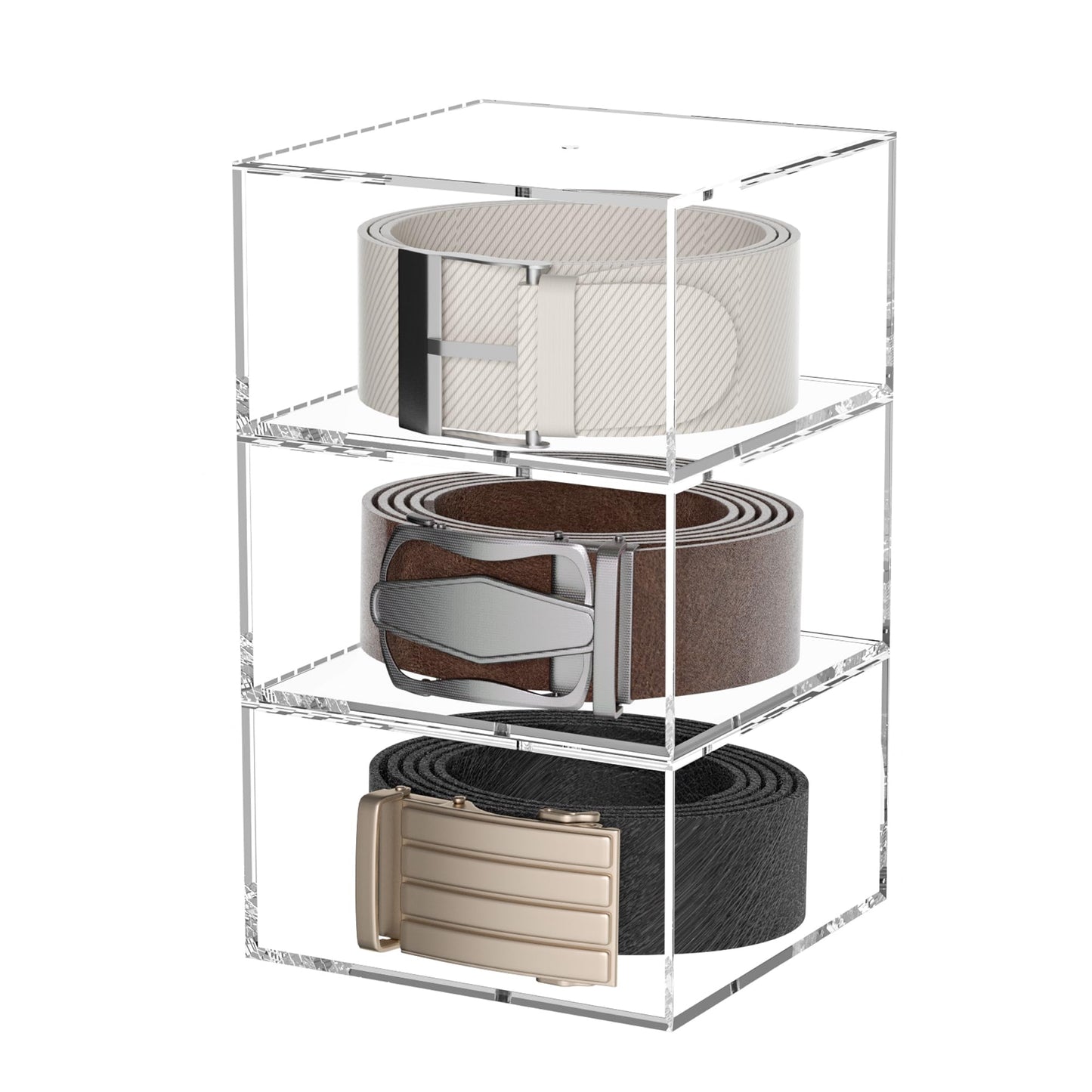 Hongtuocb 3 Layers Clear Square Acrylic Belt Organizer for Closet, Belt Holder for Accessories, Scarves, Ties, Jewelry, Bracelets-Space-Saving Storage Solution
