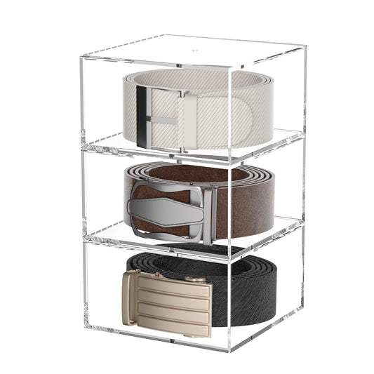 Hongtuocb 3 Layers Clear Square Acrylic Belt Organizer for Closet, Belt Holder for Accessories, Scarves, Ties, Jewelry, Bracelets-Space-Saving Storage Solution