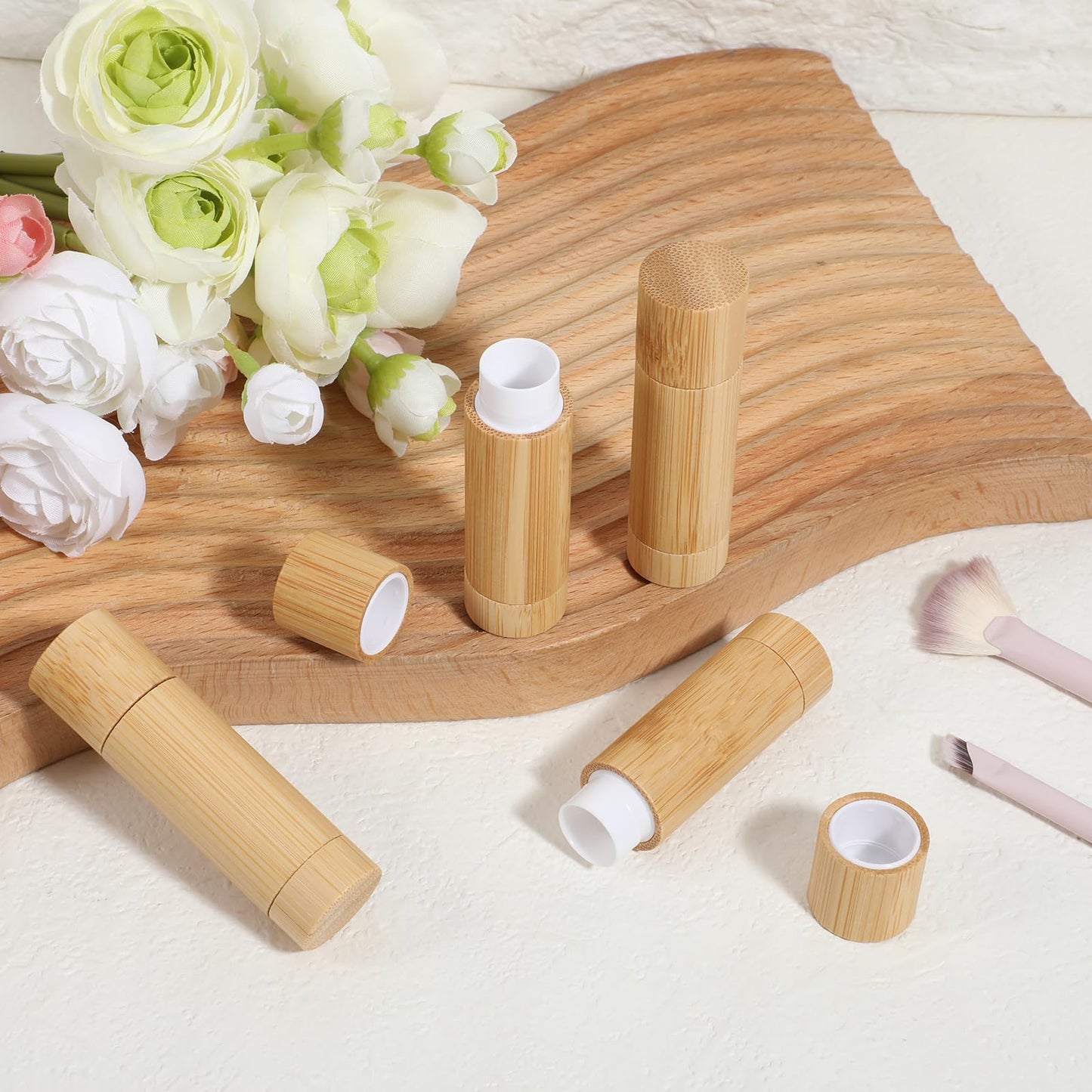 AOZUO 24 Pcs Bamboo Empty Lipstick Tubes, 5g Refillable Lip Balm Tube Containers with Clear Plastic Rotable Inner DIY Cosmetic Lipstick Lip Gloss Case Holder for Women Girls Homemade Balm Makeup