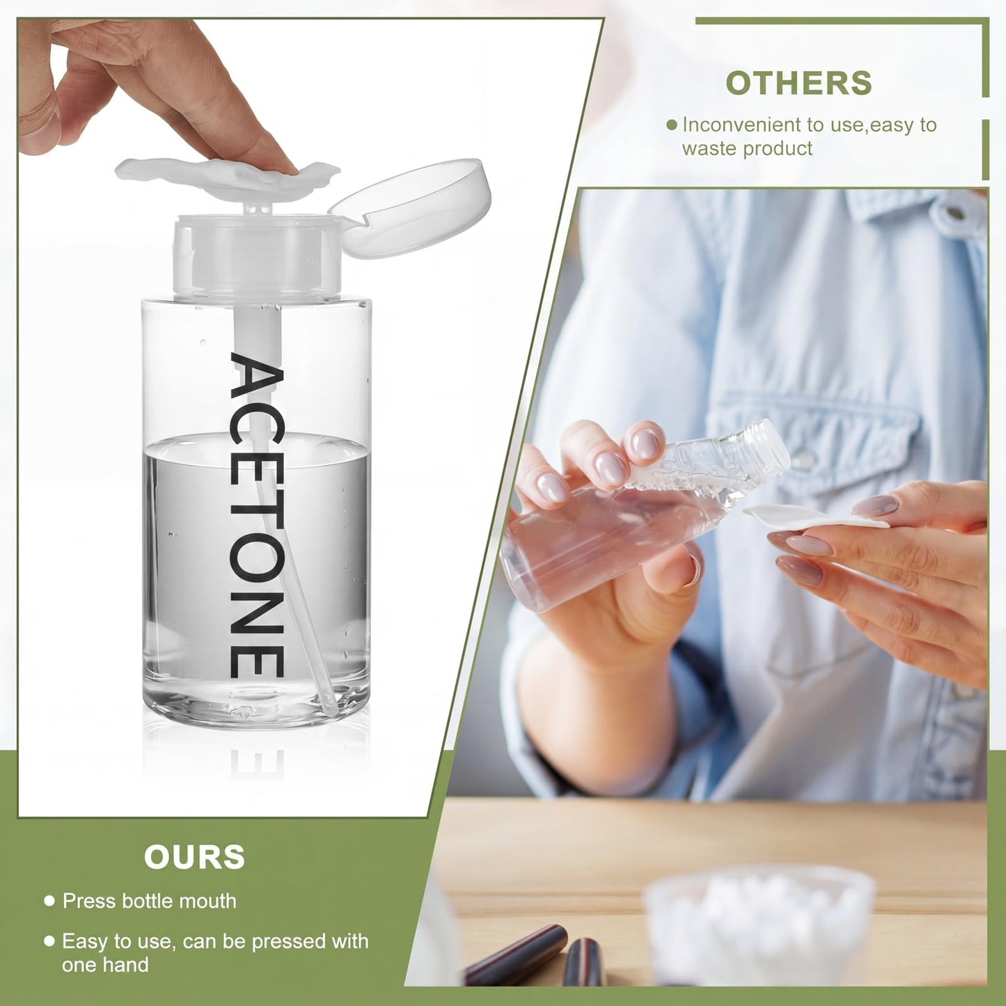Layhit 6 Pcs 10 oz Acetone Pump Dispenser Bottle Aceone Push Down Liquid Dispenser Empty Pumping Bottle Refillable Cosmetic Container for Personal, Salon, Nail Care, Hospital Use