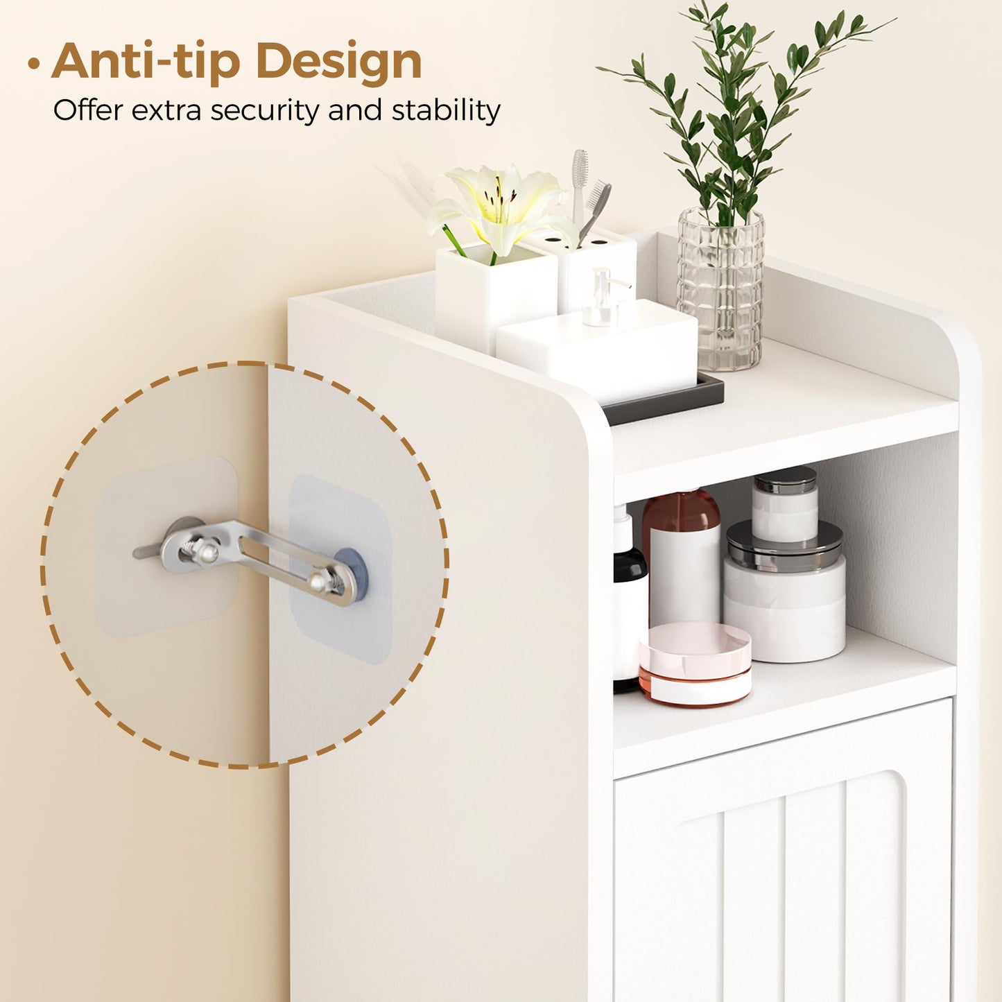 BEWISHOME Small Bathroom Cabinet, Bathroom Storage Cabinet with Adjustable Shelves & 2 Doors, Narrow Toilet Paper Cabinets, 7.9" D x 7.9" W x 31.5" H, for Small Spaces, White YYG03W