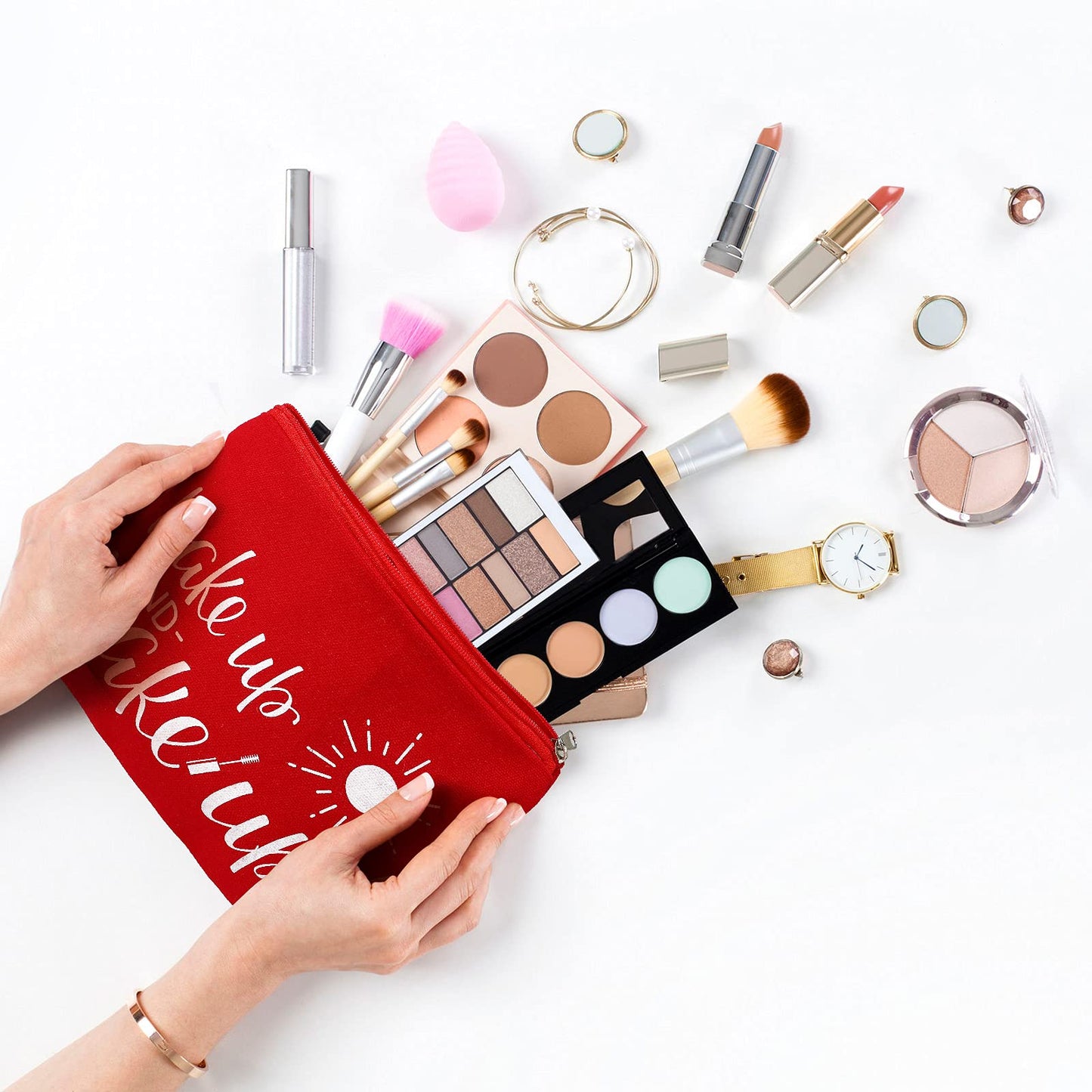 Weewooday 16 Packs Make up Bags Bulk Multicolor Funny Canvas Makeup Bags Travel Cosmetic Inspirational Pouch with Zippers Cotton Toiletry Pouches for Women(Glitter Pattern)