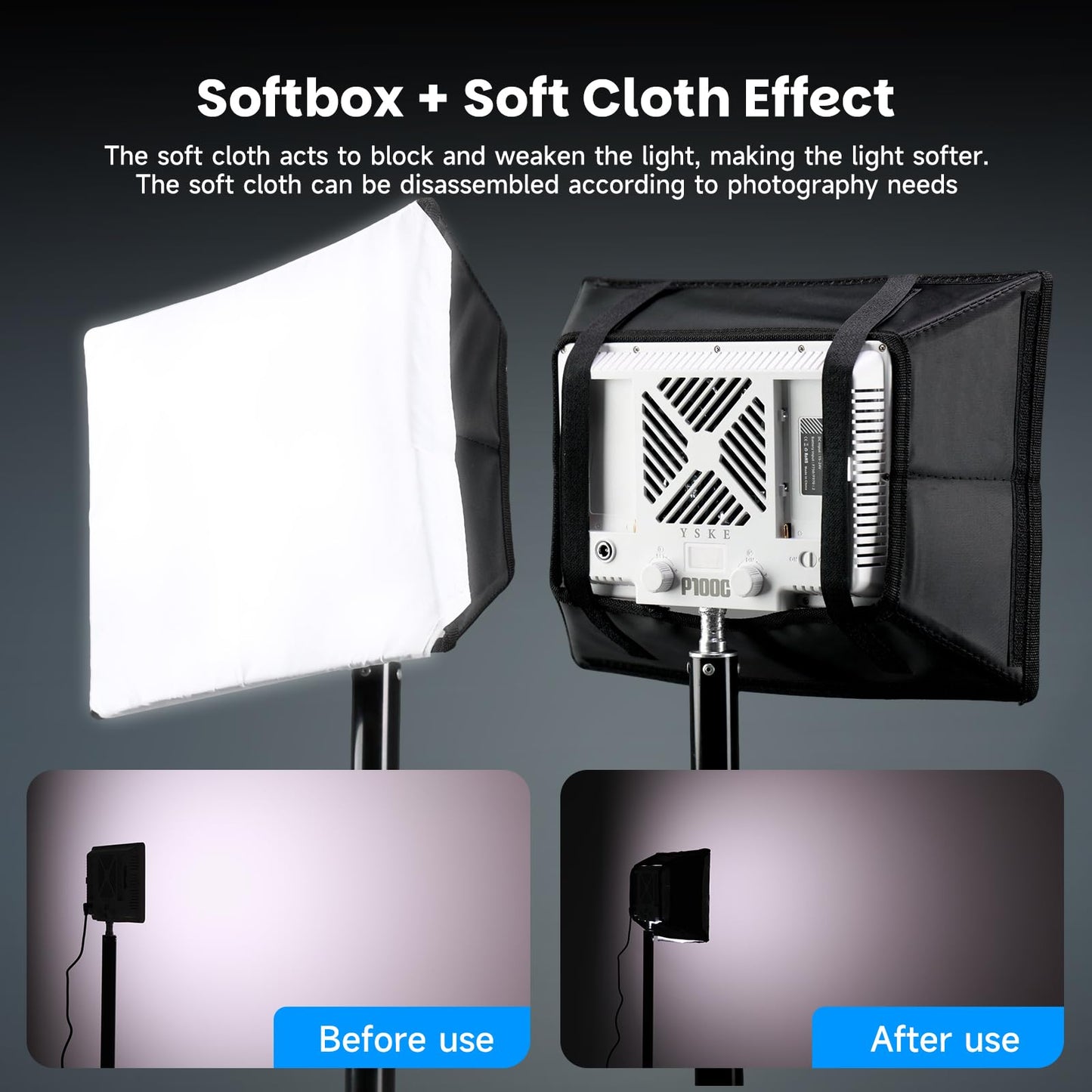 YSKE-100W RGB LED Photography Light & Panel Light, Professional Camera Light Video Light with Softbox Lighting Kit, Continuous Selfie Light for Podcast, YouTube, Video and Photography Lights.