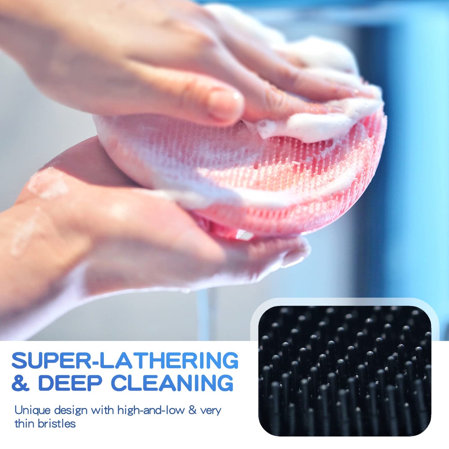 Manmihealth Silicone Back Scrubber & Soft Bath Glove, Silicone Scalp Massager Set 5 PCS, Super-Exfoliating Body Scrubber Shower Brush & Shampoo Brush Combination, with 2 Free Hooks (Style 2 Black)