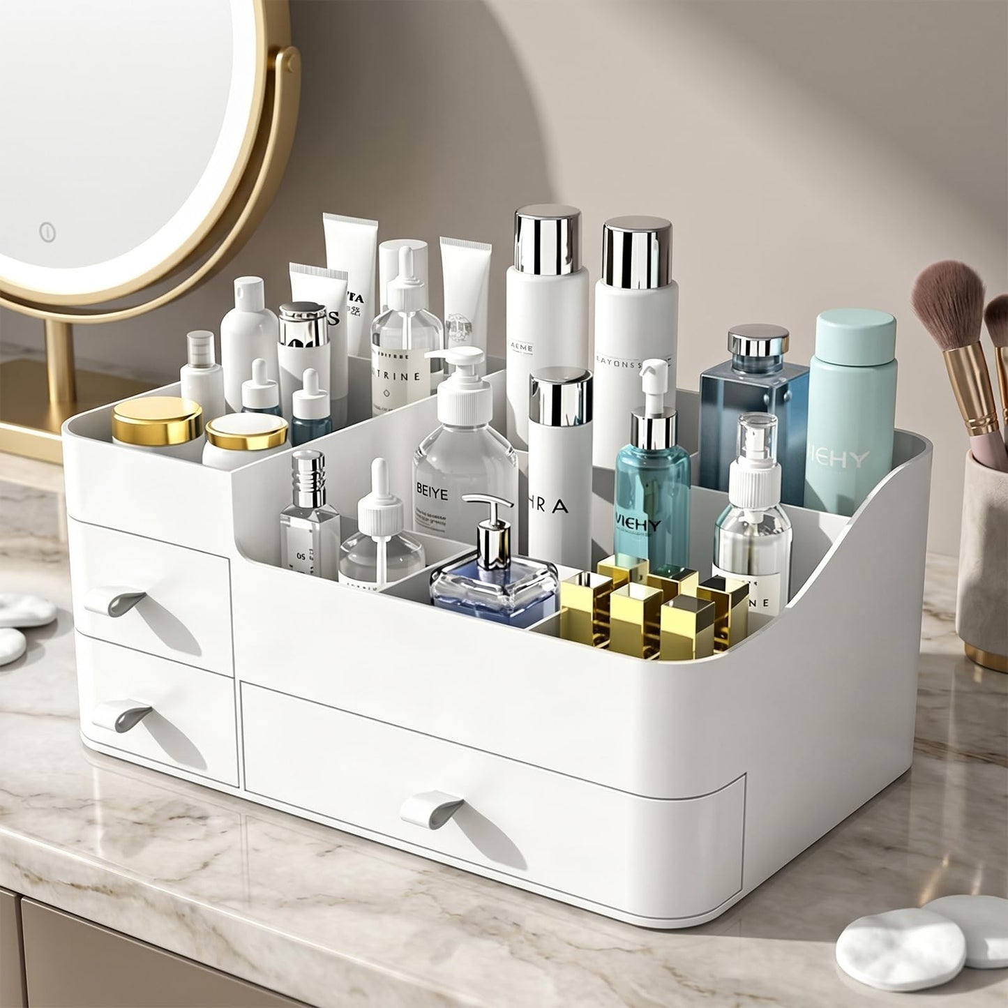 MIUOPUR Makeup Organizer with Drawers, Bathroom Counter Organizer, Plastic Cosmetic Display Case, Large Skincare Storage for Vanity Countertop, Ideal for Bedroom Dresser top and Desktop