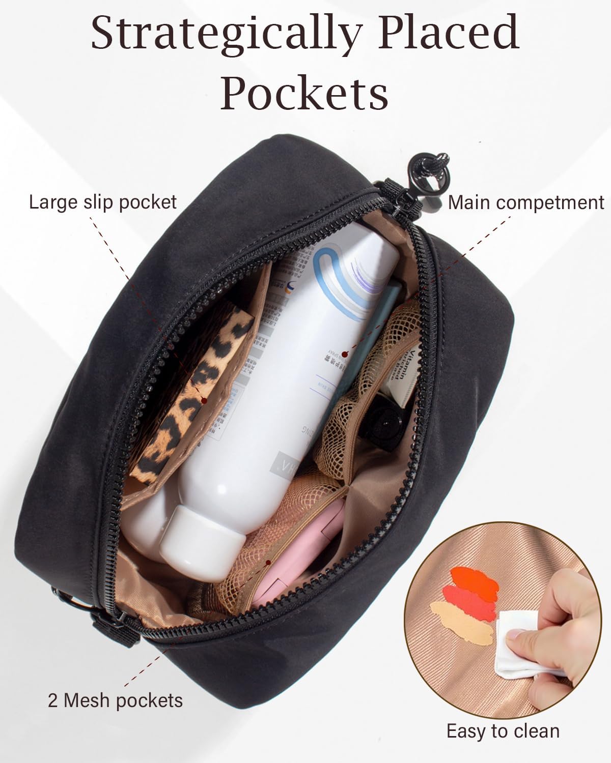 LETGO Puffy Makeup Bag for Purse Quilted Makeup Bag Cosmetic Bag, Puffer Make Up Organizer Bags Zipper Pouch, Travel Toiletry Bag for Women Girls (Black)