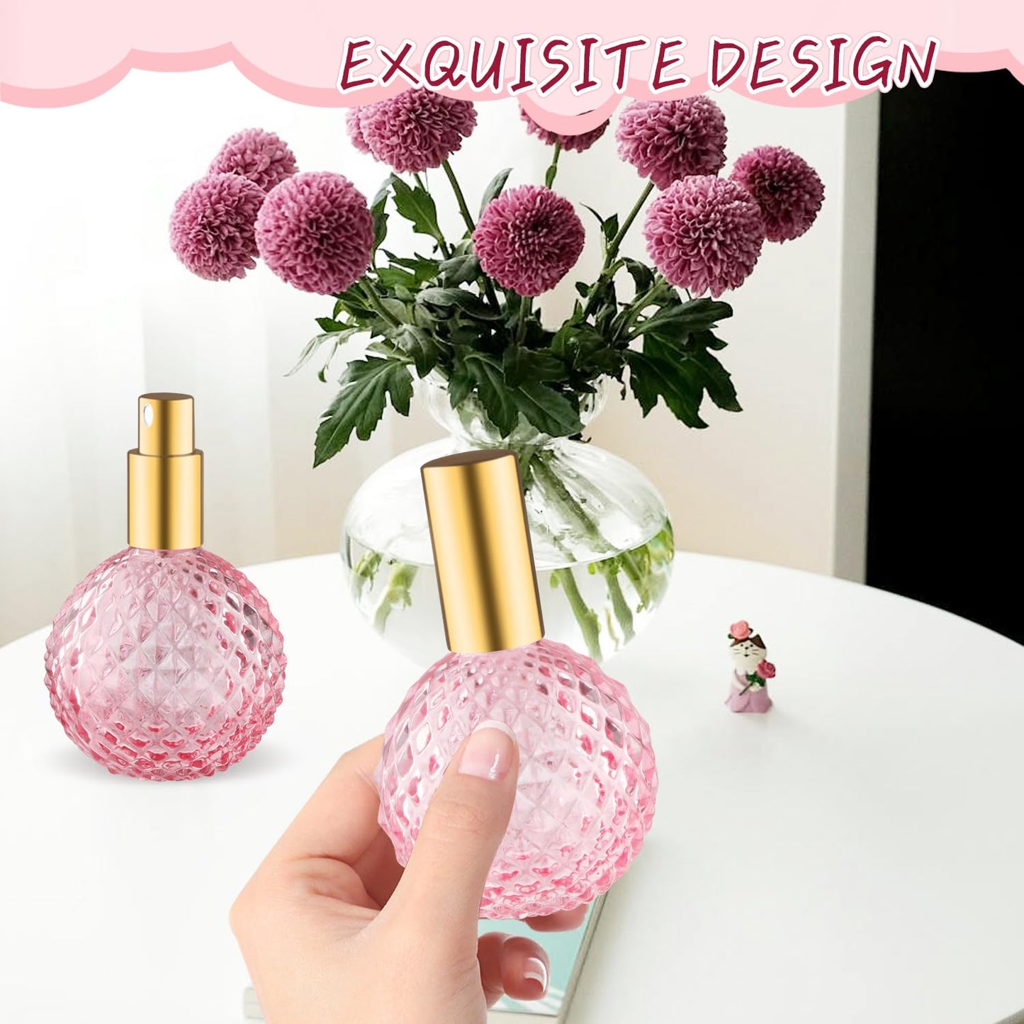 4 Pcs 100ml/3.38oz Glass Spray Bottle Empty Perfume Atomizer Fine Mist Spray Cosmetic Container Decorative Bottles for Liquid Make Up - Pink