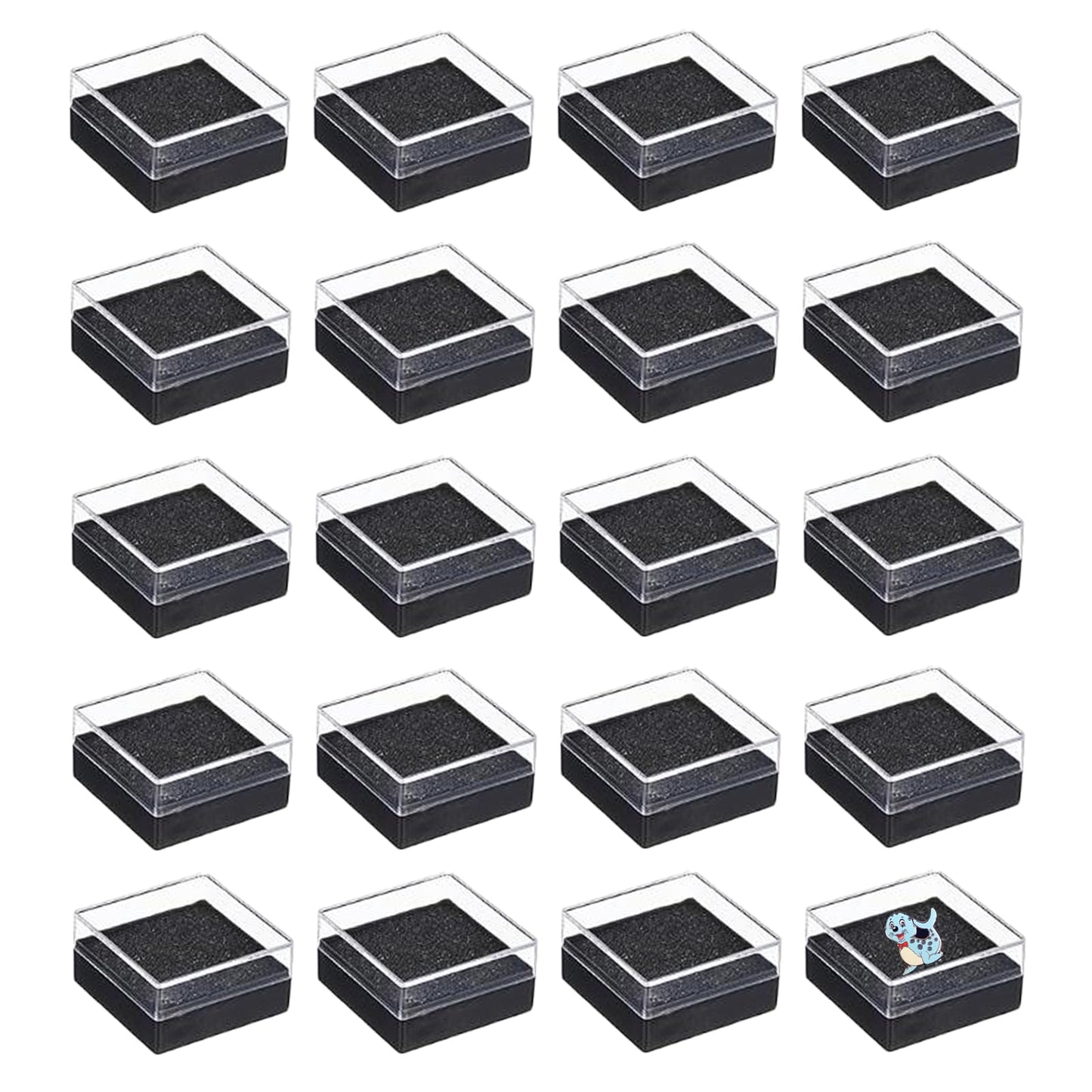 TTFdacai 20 Pcs Clear Plastic Gift Box For Pin 1.7x1.7x0.9inch Black Plastic Lapel Pin Storage Boxes for Badge Pin Crystal Coin Gemstone Jewelry Ring Storage Display,