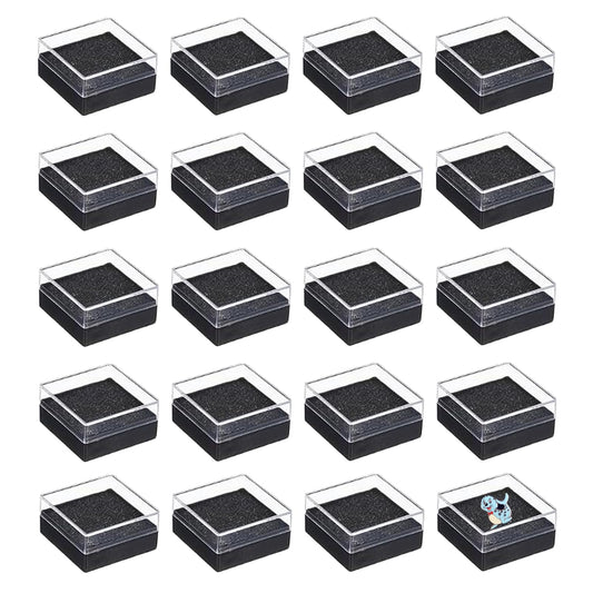 TTFdacai 20 Pcs Clear Plastic Gift Box For Pin 1.7x1.7x0.9inch Black Plastic Lapel Pin Storage Boxes for Badge Pin Crystal Coin Gemstone Jewelry Ring Storage Display,